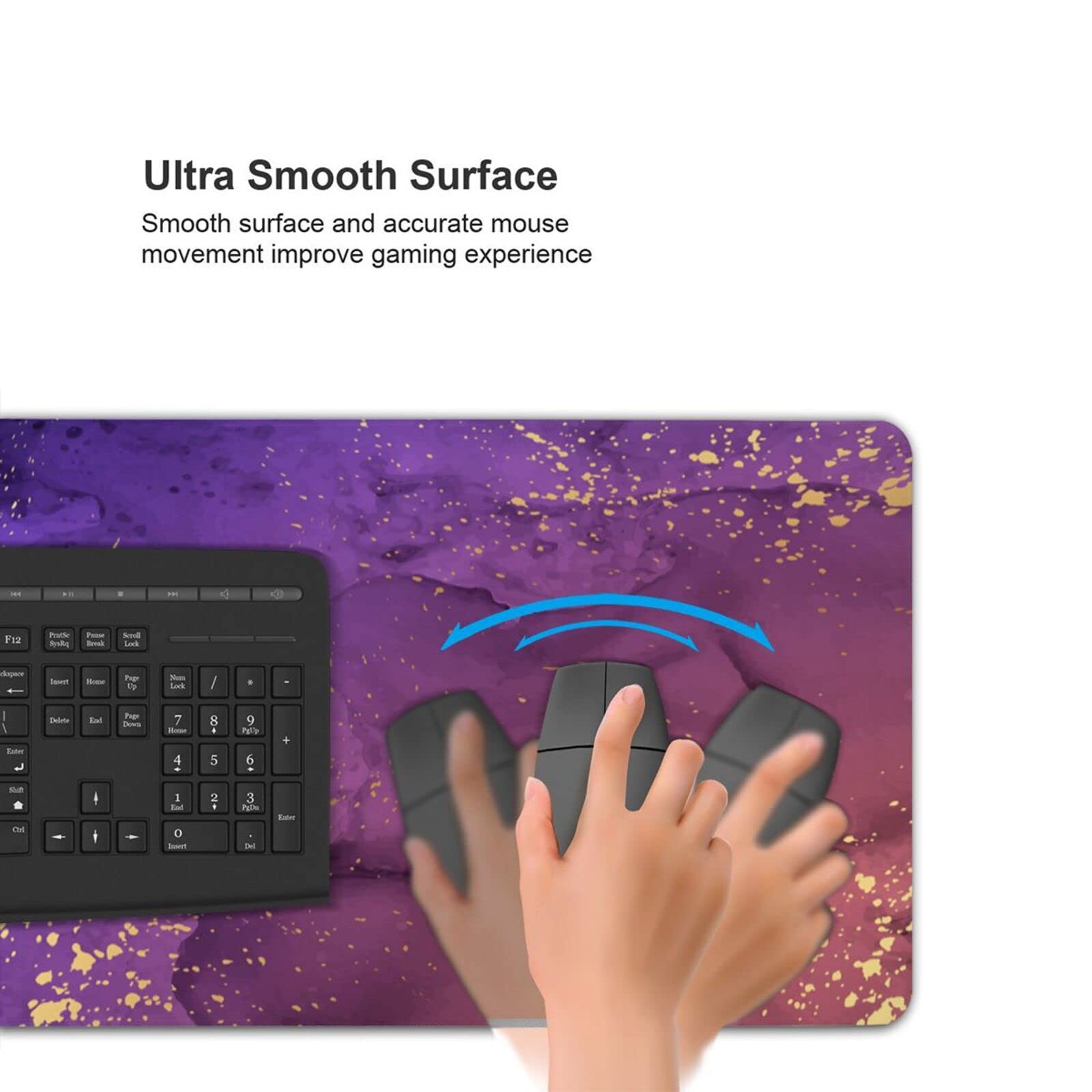 XXL Purple Watercolor Waves Gaming Mouse Pad - 35''×15.7''×0.12'' Non-Slip Desk Mat with Stitched Edges for Office, Computer & Keyboard | Perfect for Gamers, Graphic Designers & Home Office Workspace