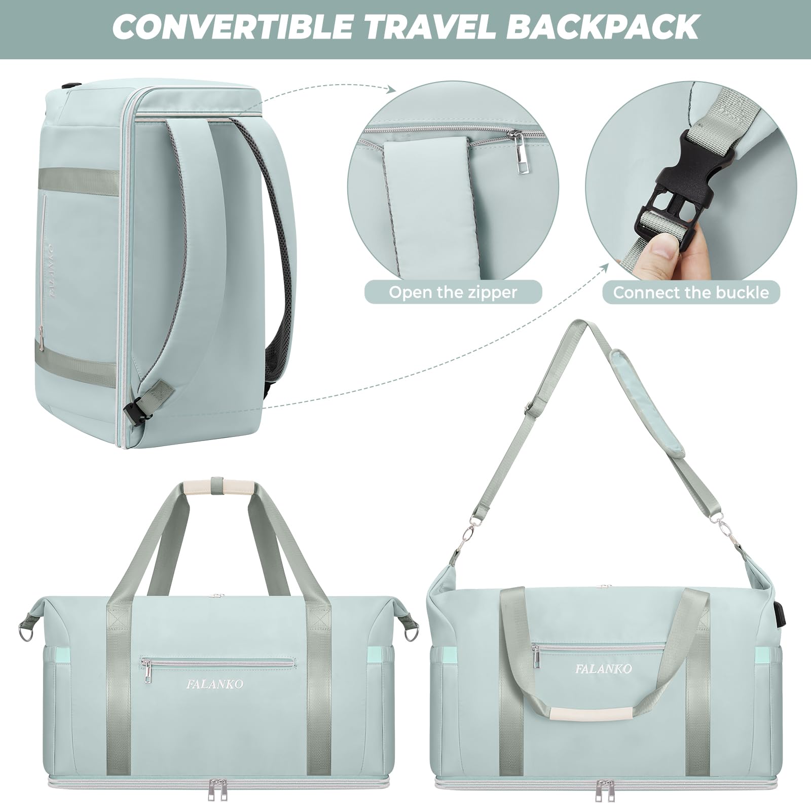**Extra Large 66L Expandable Weekender Bag for Women - Travel Duffel with Shoe Compartment, Toiletry Bag & Waterproof Pocket - USB Charging Carry-On Backpack for Gym, Hospital, Beach, Overnight Trips & Weekend Getaways**