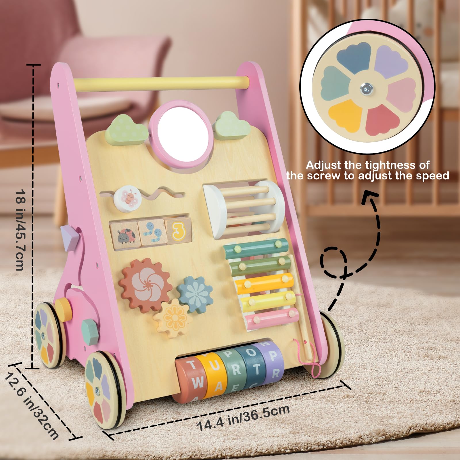 Wooden Baby Walker with Wheels - Push Walker Toy for Babies 6-12 Months - First Steps Learning Toy for 1 Year Old Boys & Girls - Perfect for Indoor Playtime & Early Walking Development