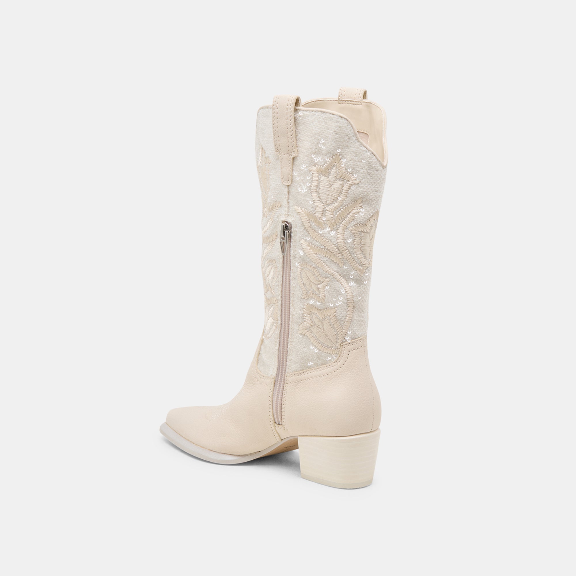 VORAH Women's Pearl Embellished Creme Sequin Boots - Stylish & Comfortable for Parties, Weddings & Evening Events