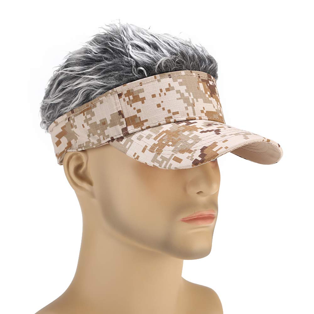 Malaxlx Men's Adjustable Visor Cap with Fake Hair - Breathable Baseball & Golf Hat for Sun Protection - Perfect for Outdoor Sports, Running, and Daily Wear