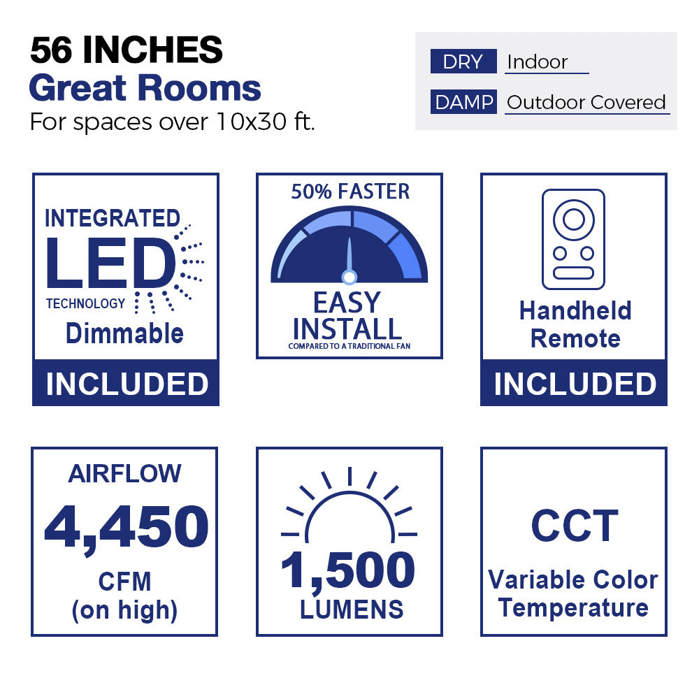 Essex Smart Ceiling Fan with LED Light & Remote Control - 56 Inch Indoor/Outoor Use for Bedroom, Living Room & Patio