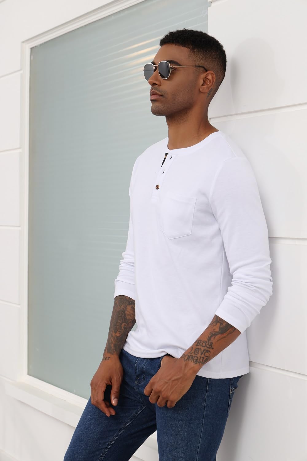 Naggoo Men's Casual T-Shirts & Henley Shirts - Soft Cotton Long Sleeve Basic Tees with Chest Pocket | Perfect for Everyday Wear, Work & Outdoor Activities