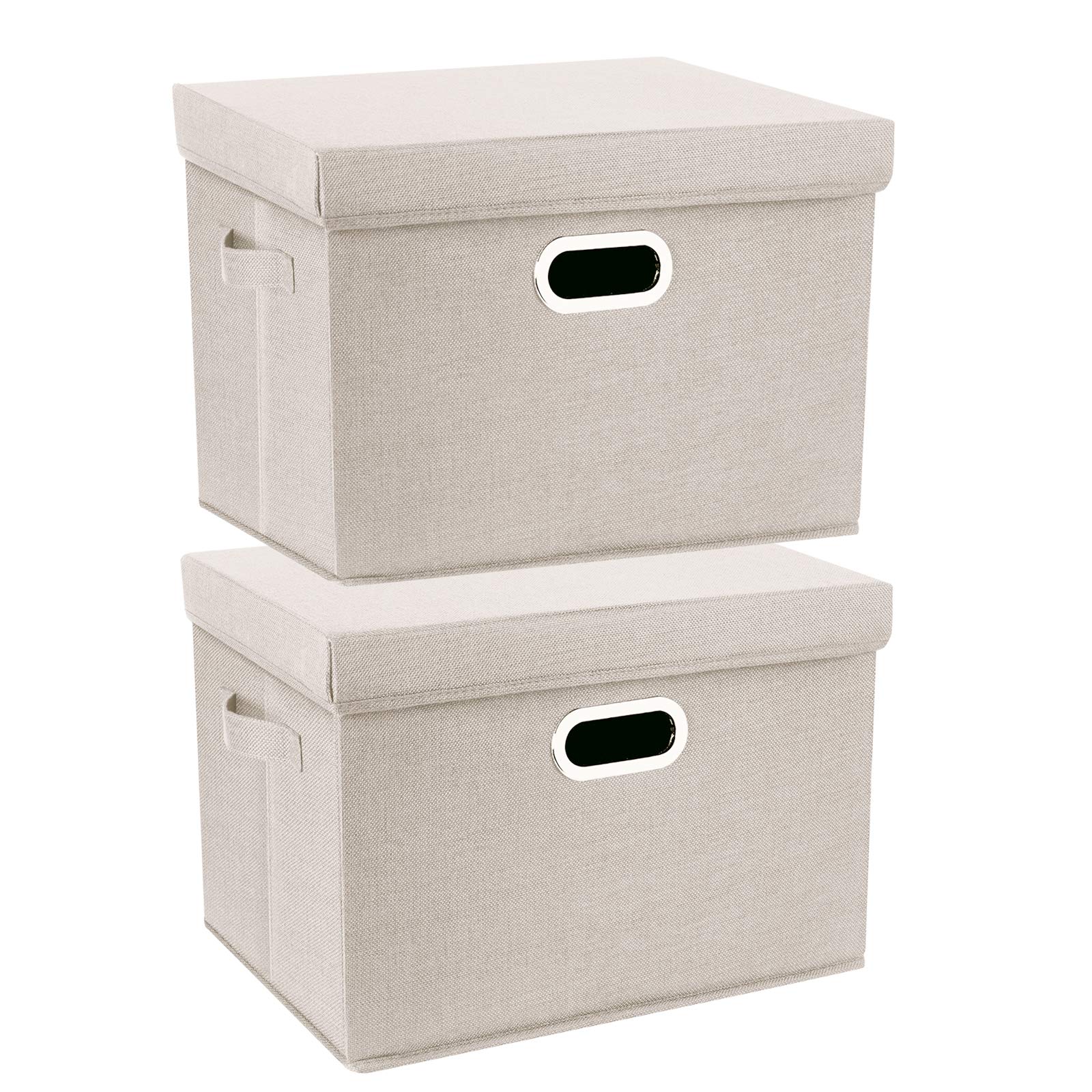 TYEERS Large Collapsible Storage Bins with Lids - 2 Pack Beige Foldable Organizer Boxes for Closet, Clothes, Home & Office Organization - Perfect for Seasonal Storage, Toy Organization & Space Saving