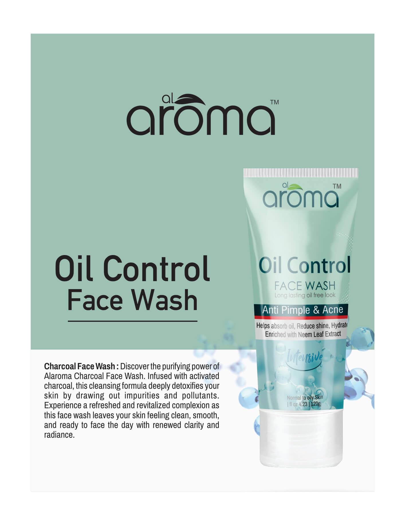 Alaroma Leafs Oil Control Face Wash - Long Lasting Oil Free Look, Anti Pimple & Acne Treatment with Neem Extracts for All Skin Types | Perfect for Daily Cleansing & Preventing Breakouts