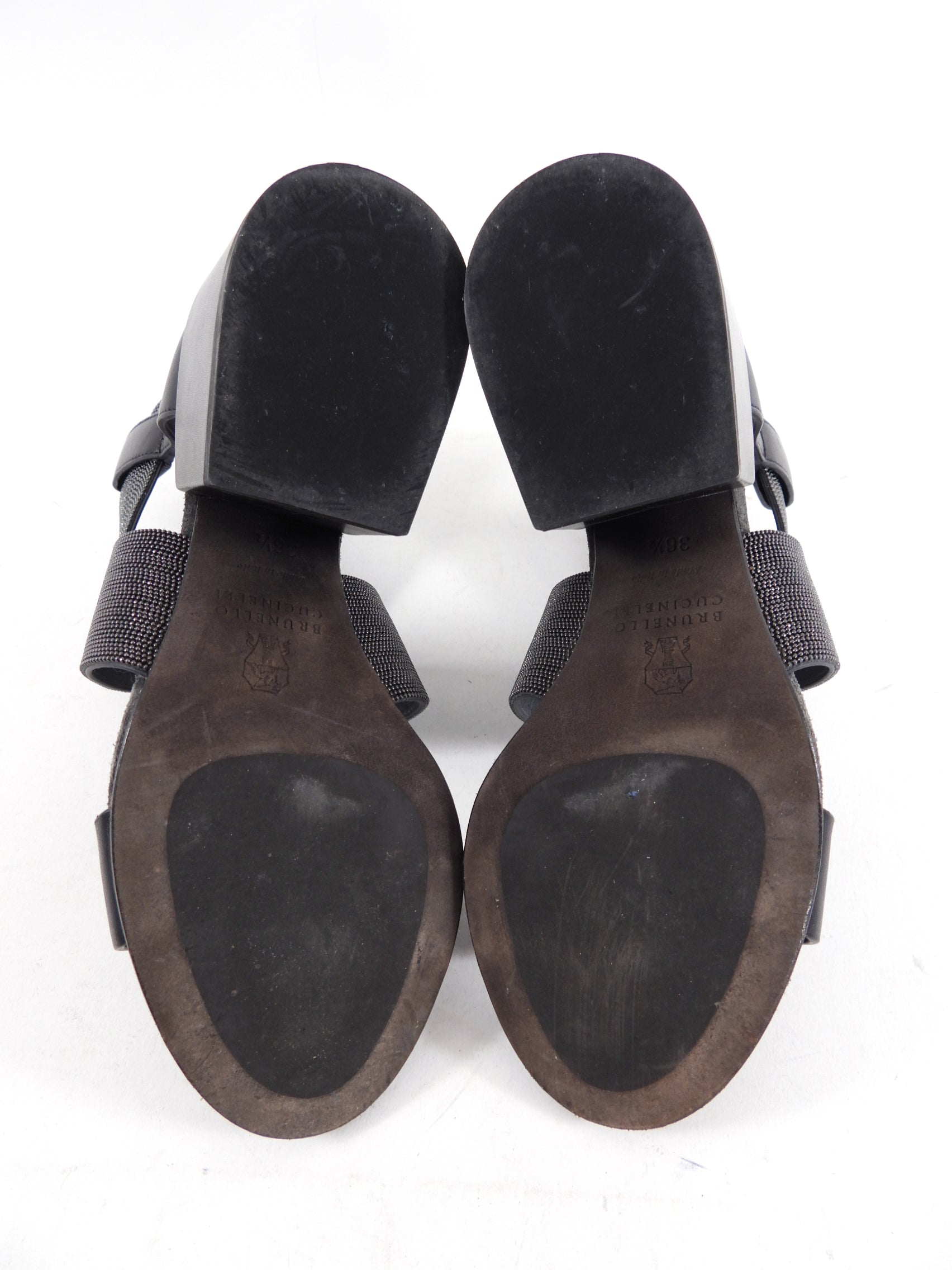 Brunello Cucinelli Grey Leather Block Heel Sandals Women's Size 37 | Luxury Italian Designer Shoes for Women | Perfect for Weddings, Parties & Summer Outfits