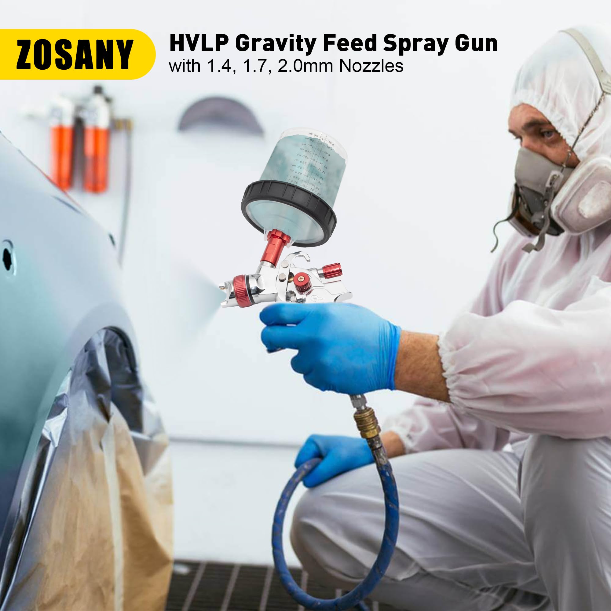 Professional HVLP Gravity Feed Spray Gun Kit - 1.4/1.7/2.0mm Nozzles, 600cc Paint Cups & Regulator - Perfect for Automotive Painting, Wood Finishing & DIY Home Projects