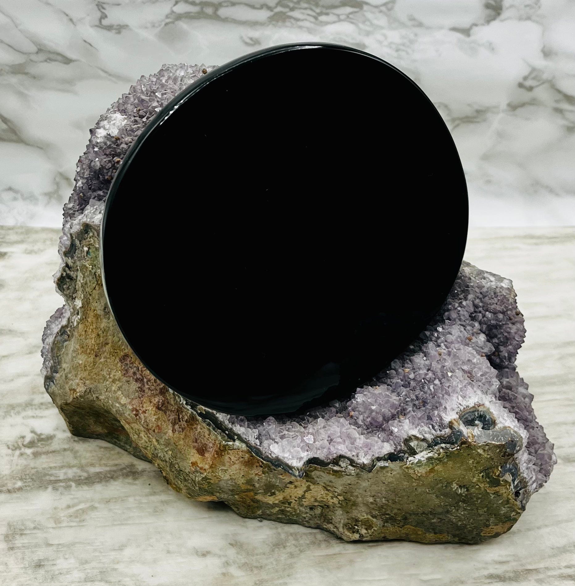 Black Obsidian Scrying Plate - Divination Mirror for Psychic Readings & Spiritual Practices | Perfect for Meditation, Energy Cleansing & Fortune Telling