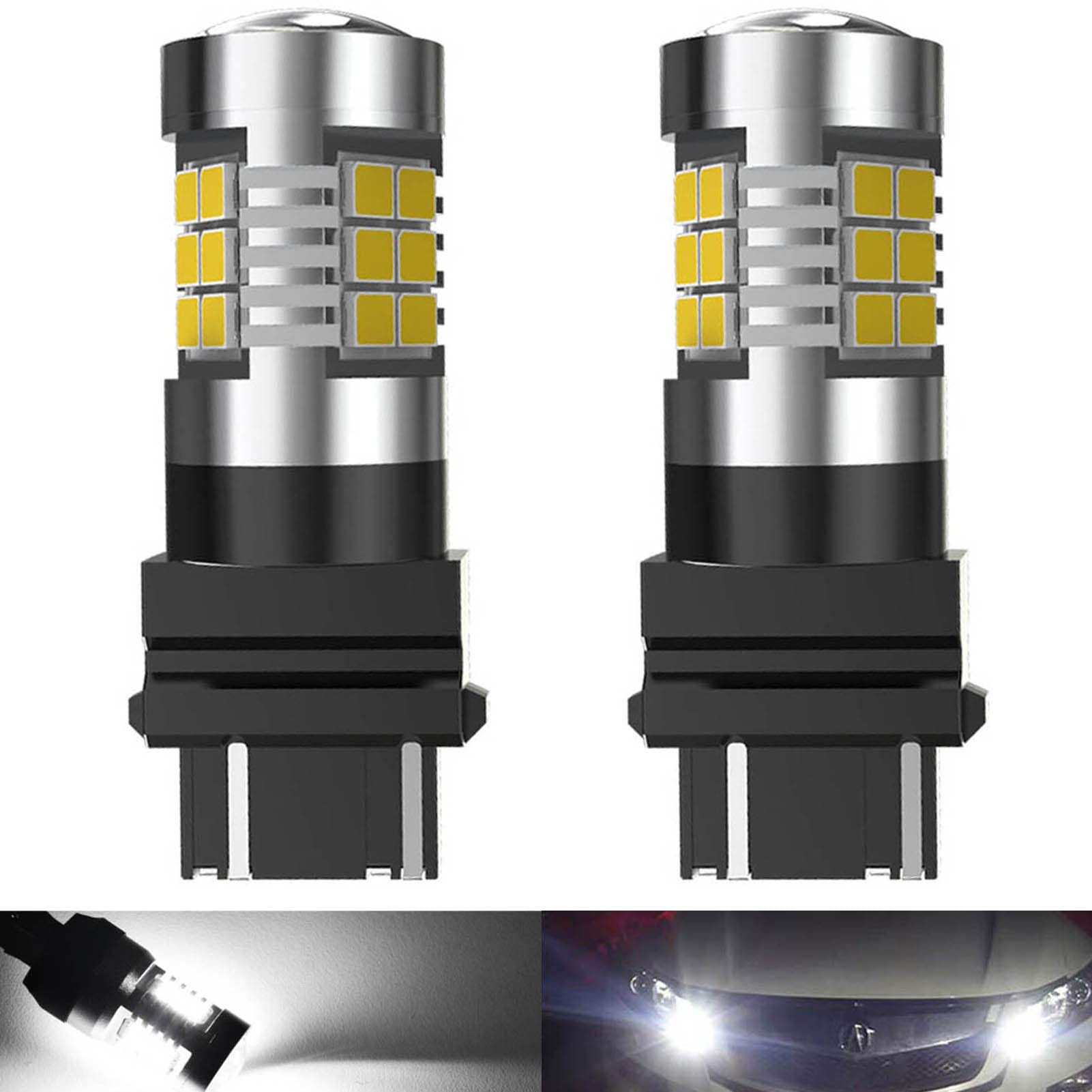 3157 3156 3057 4157 7528 LED Bulbs - 21-EX 2835 SMD Chipsets with Lens Projector - Super Bright Xenon White Backup Reverse Lights, Tail Lights, Brake Lights - DC 10-16V, 10.5W (Pack of 2) - Perfect for Trucks, SUVs, Cars, and Trailers