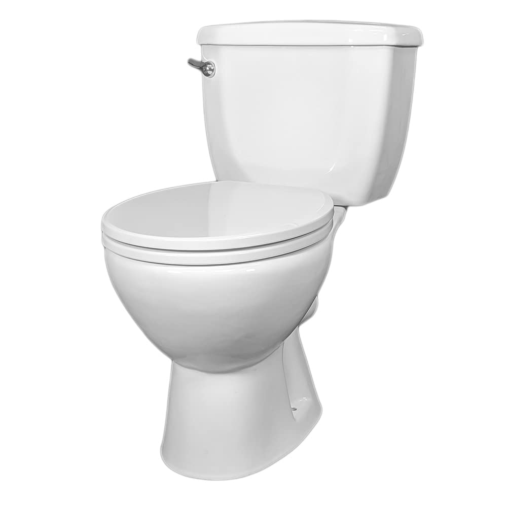 2-Piece Rear Outlet P-Trap Round Toilet Kit - White Ceramic American Standard Design | Perfect for Small Bathrooms, Powder Rooms & Space-Saving Installations