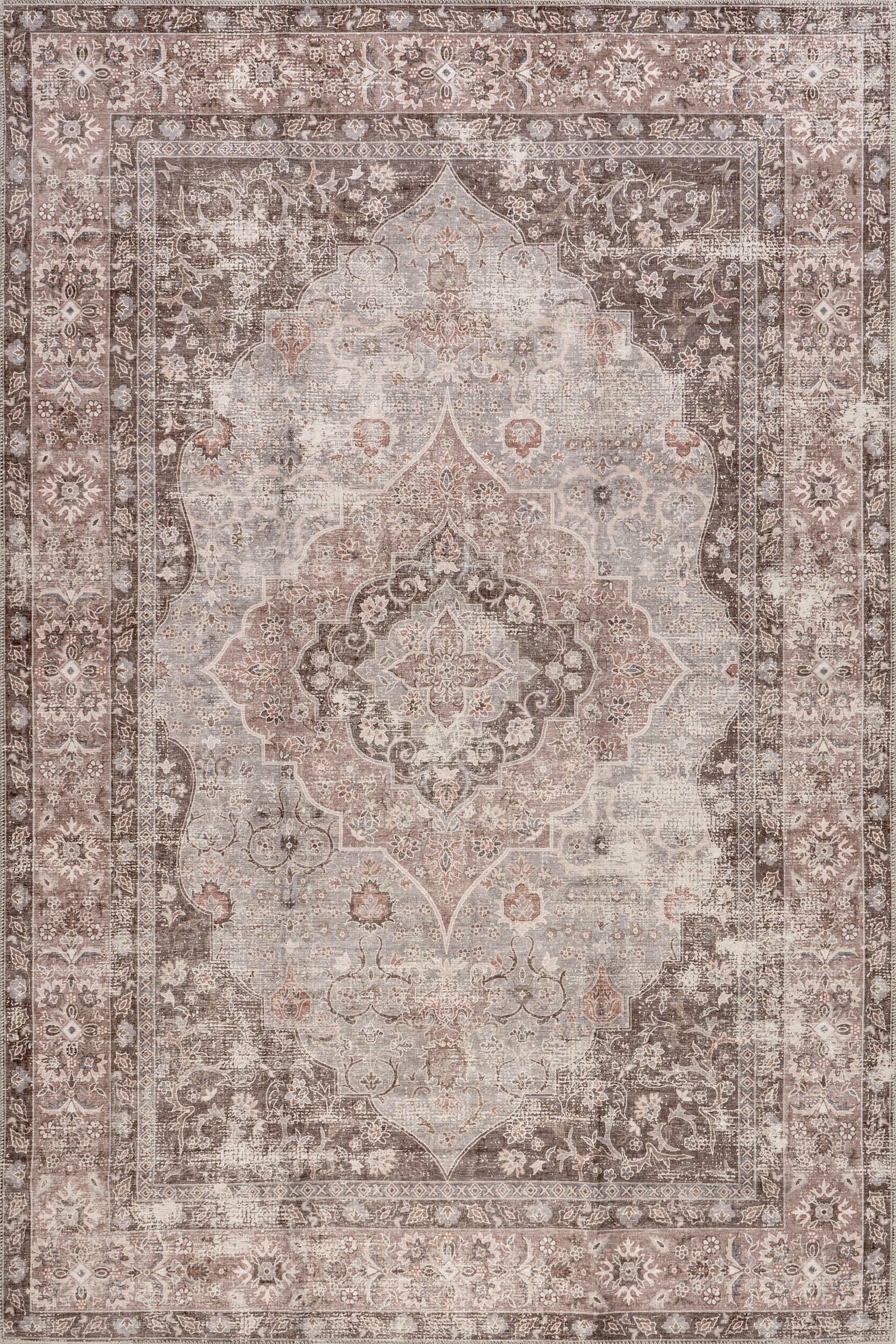 Gianna Blossom Spill Proof Washable Rug - Taupe Color Non-Slip Area Rug for Living Room, Bedroom & Nursery | Easy to Clean Waterproof Floor Mat for Home Decor