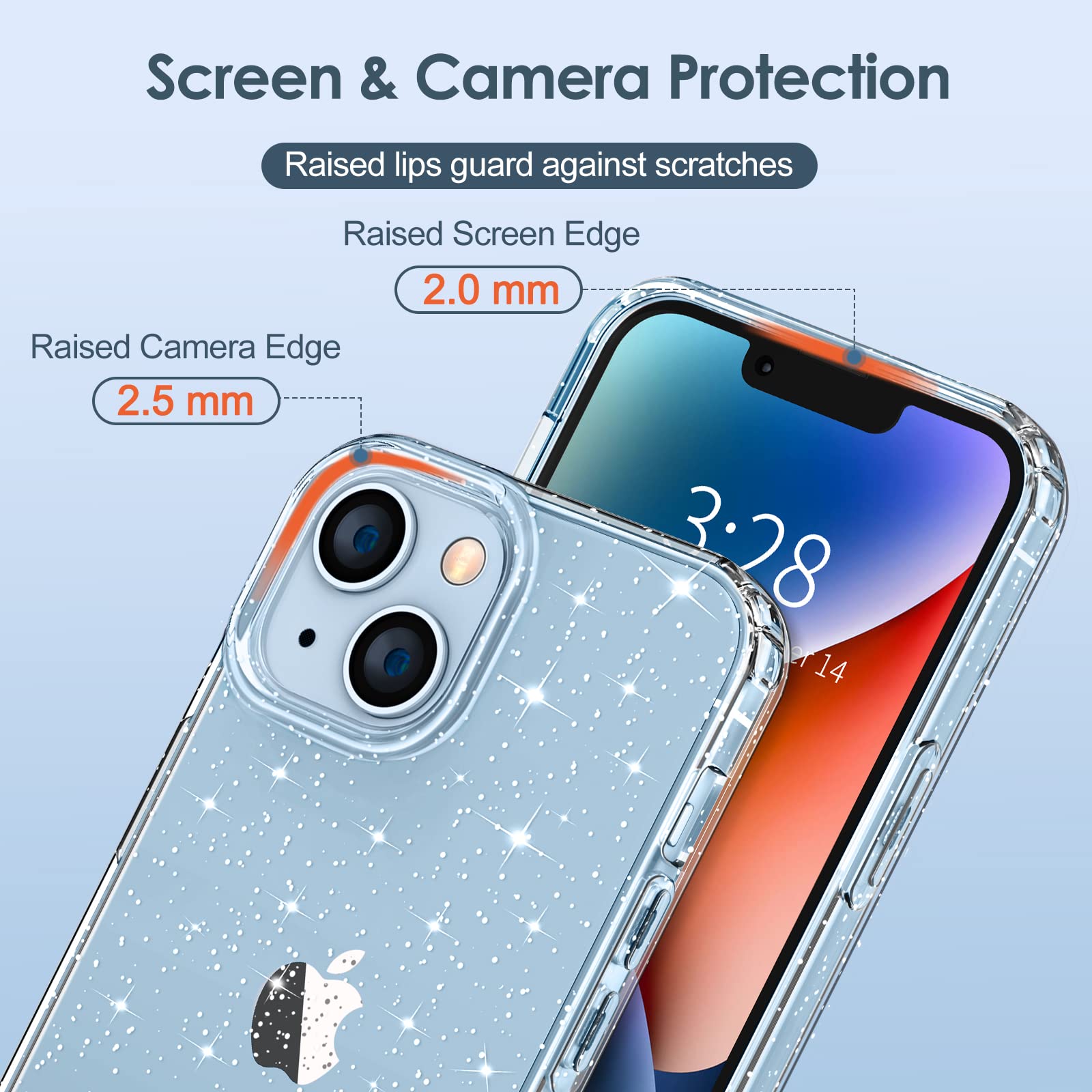 Hython Glitter Case for iPhone 14 - Sparkly Clear Bling Shockproof Protective Phone Cover | Cute Slim Fit TPU Case for Women & Girls | Anti-Scratch & Durable | Perfect for Everyday Use, Parties & Gifting