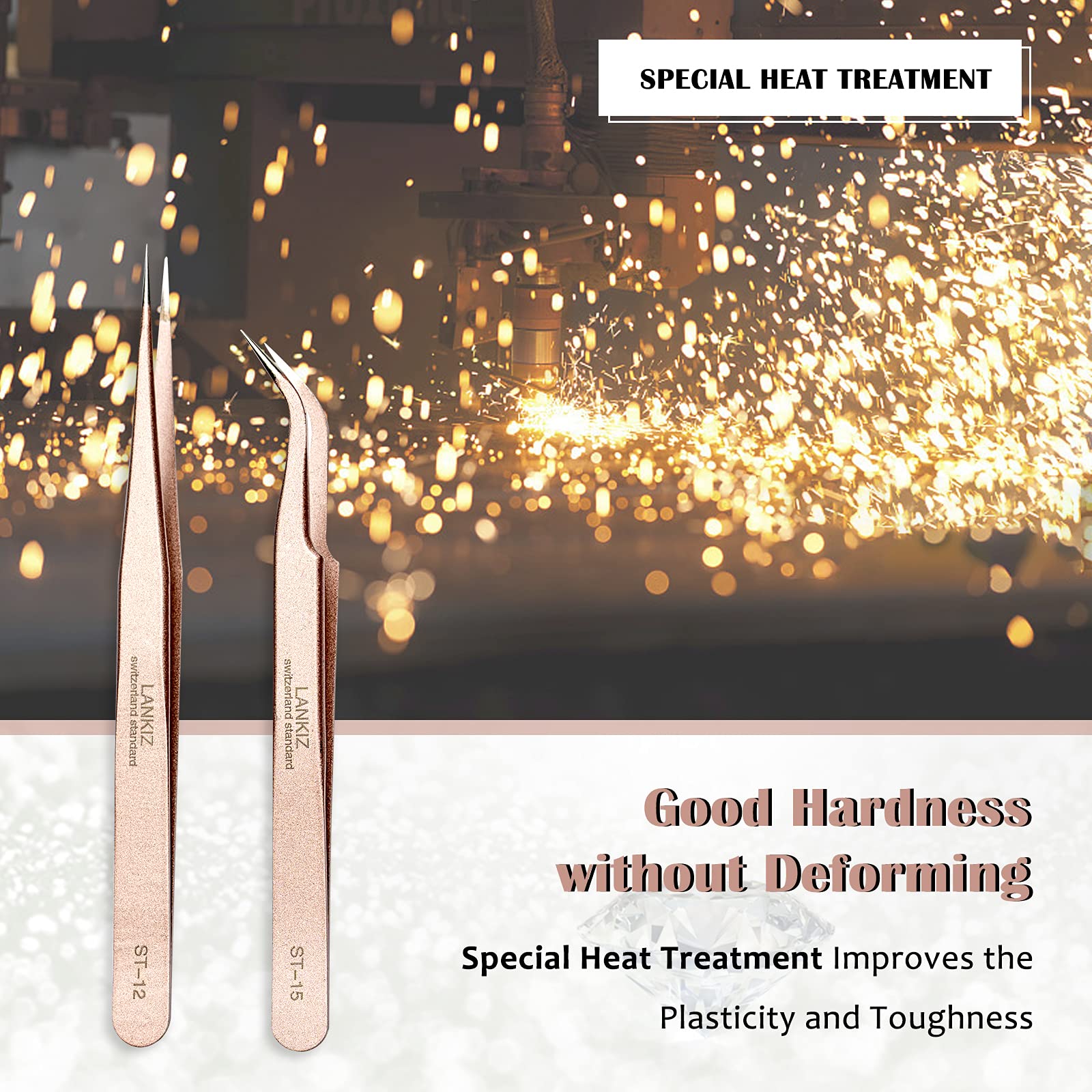 Professional Eyelash Extension Tweezers Set - Stainless Steel Straight & Curved Volume Lashes Tweezers for Salon & Home Use - Rose Gold Beauty Tools for Perfect Lash Extensions