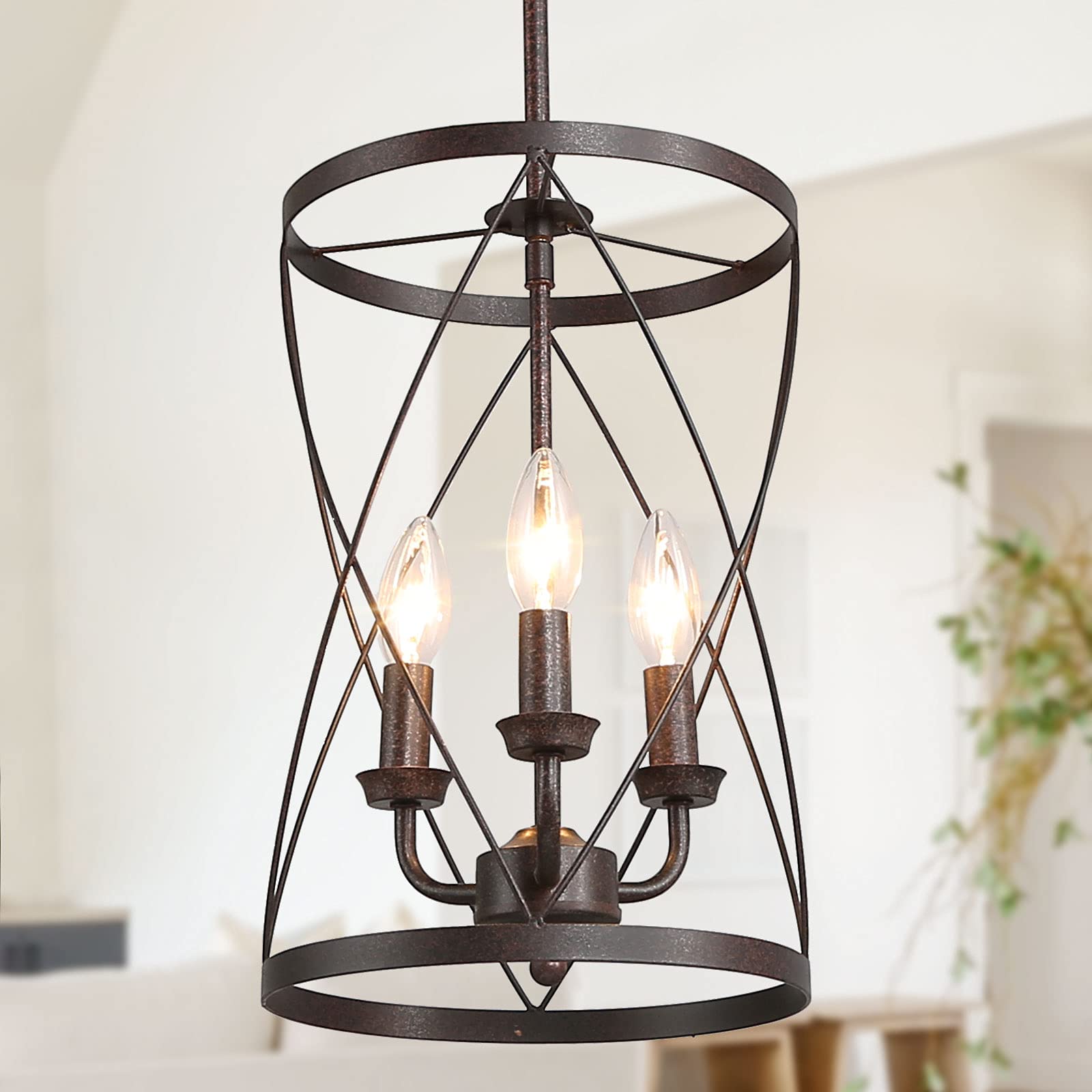 Vintage Industrial 3-Light Chandelier with Cylinder Metal Shade - Bronze Finish Hanging Light Fixture for Dining Room, Living Room, Foyer | Farmhouse & Loft Style Home Decor Lighting