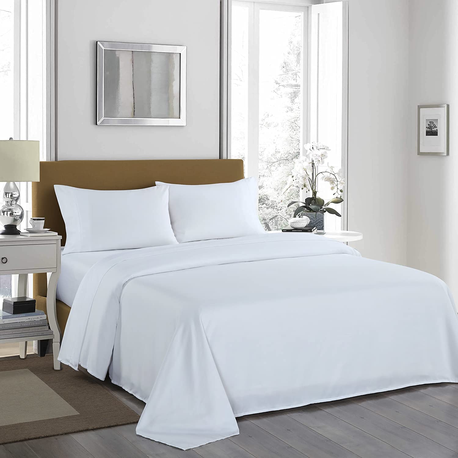 Premium 500 Thread Count King Size Cotton Sheets Set - 100% Luxury Egyptian Cotton, Sateen Weave, Deep Pocket Fitted - Soft Bedding for Master Bedroom & Guest Room (White)
