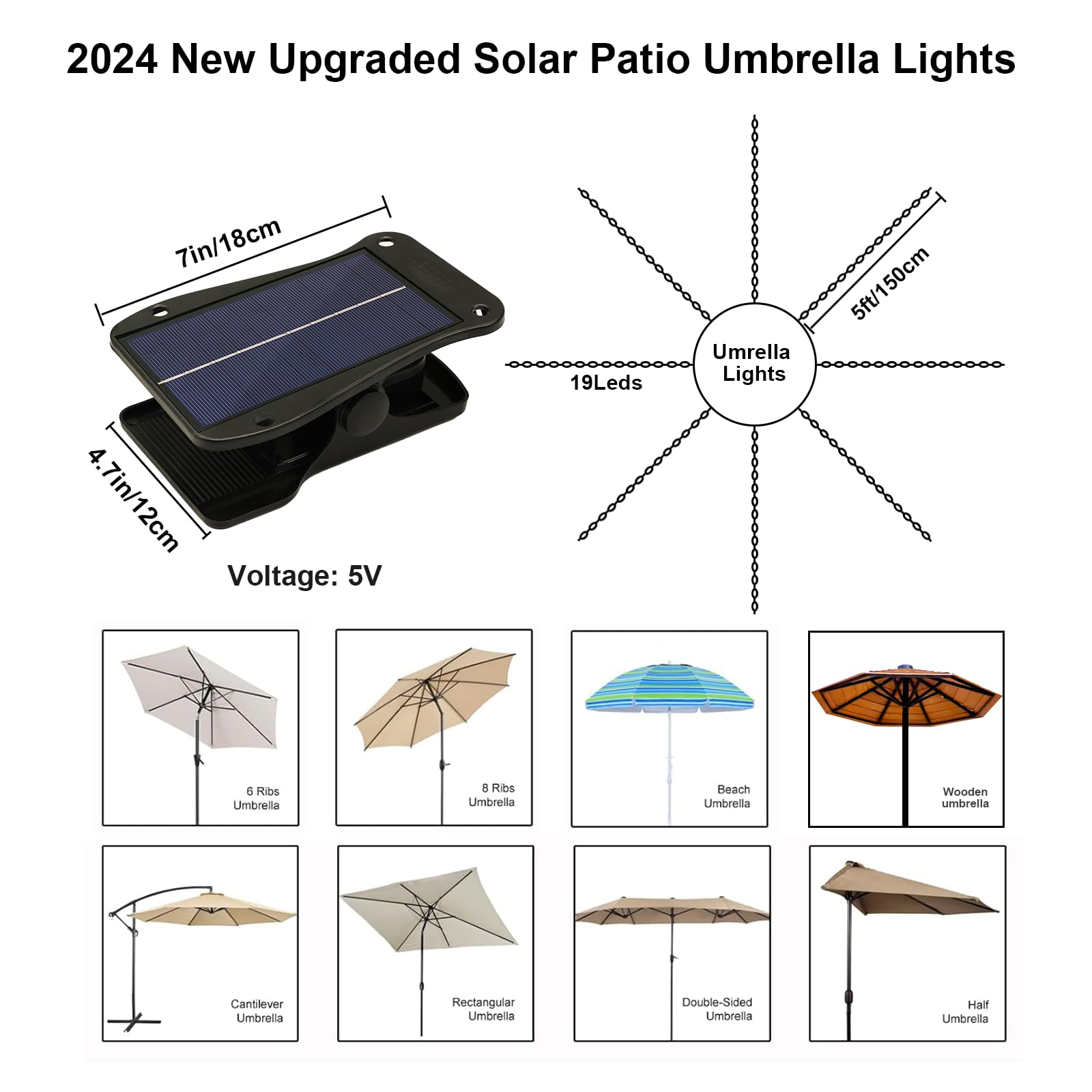 ZNYCYE Solar Umbrella Lights Outdoor - 152 LED Waterproof Patio Umbrella Lights with 8 Lighting Modes & Upgraded Large Solar Panel (5V) - Perfect for Patio, Deck, Garden, Beach and Backyard Decor
