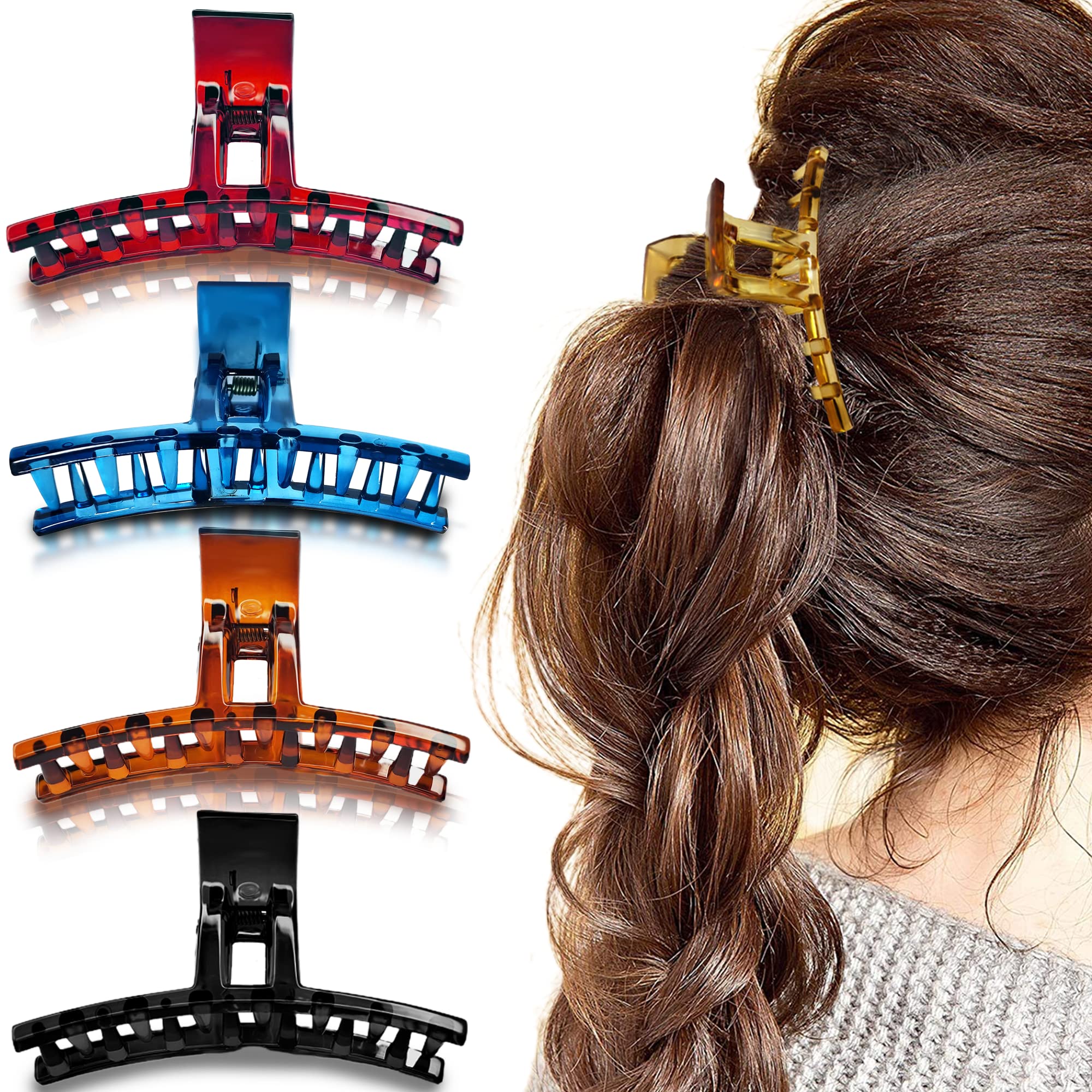 Stylish Large Hair Claw Clips for Women - 4PCS Korean Butterfly Hair Clutchers, Perfect for Updos, Ponytails & Everyday Hairstyles - Fashion Hair Accessories