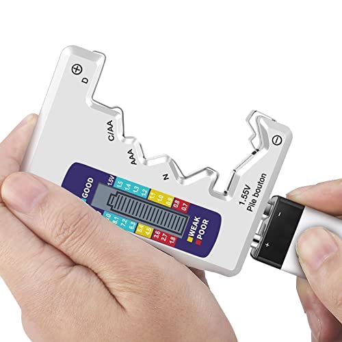 Yakamoz Universal Battery Tester - Handheld AA AAA C D 9V 1.5V Button Cell Battery Checker for Household & Small Electronics - Test Battery Life & Power for Toys, Flashlights, Remote Controls & More