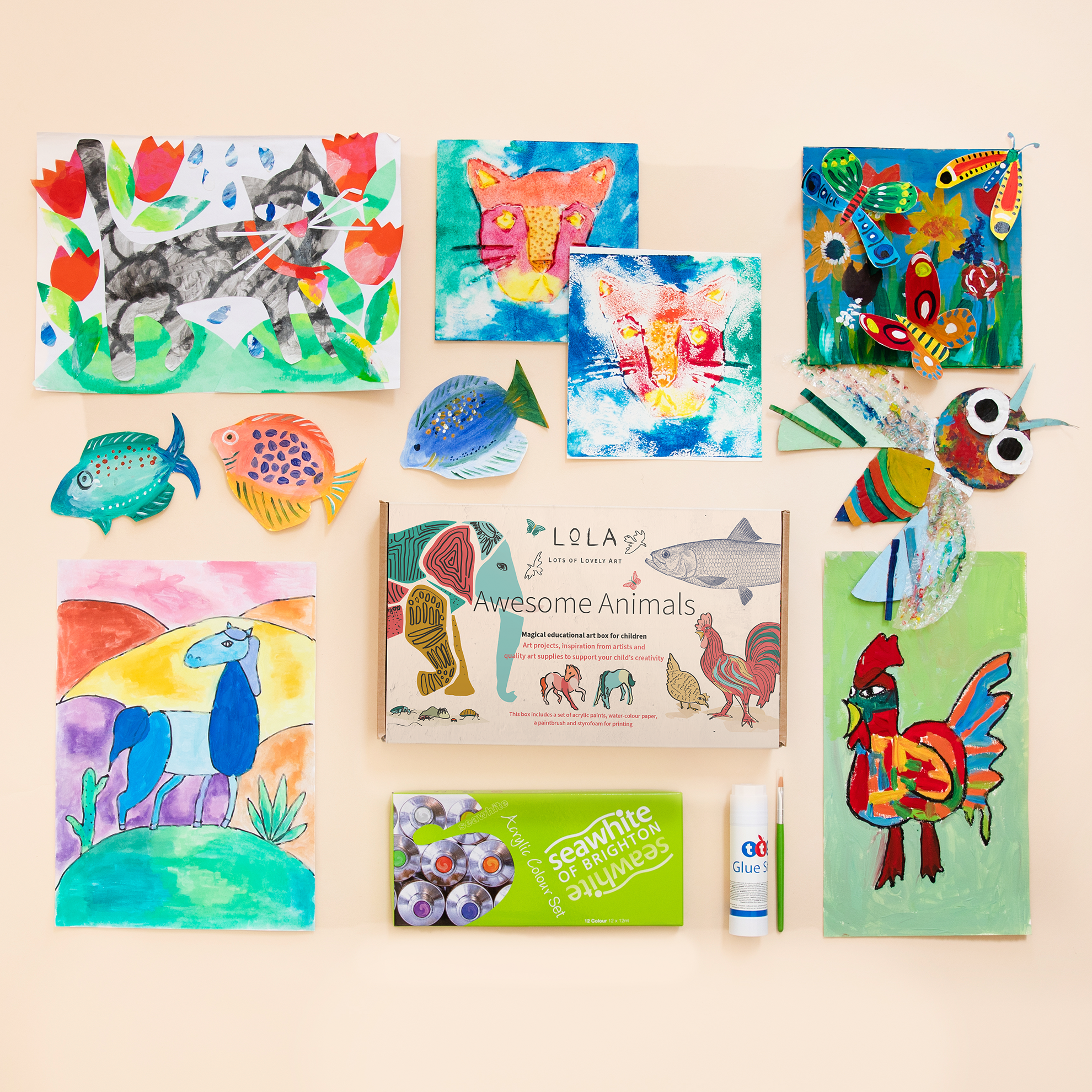 LoLA Awesome Animals Art Box - Creative Painting Kit for Kids & Adults - Perfect for DIY Crafts, Home Decor & Gift Giving