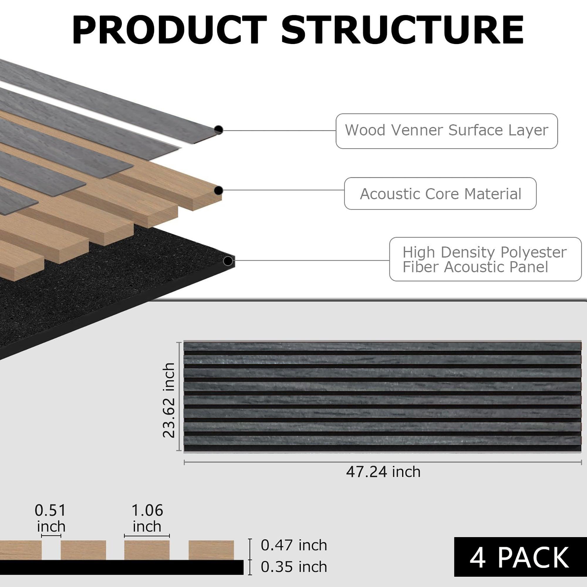 4-Piece Acoustic Wood Wall Panels - Natural Veneer Soundproofing for Home Theater, Studio & Office Decor