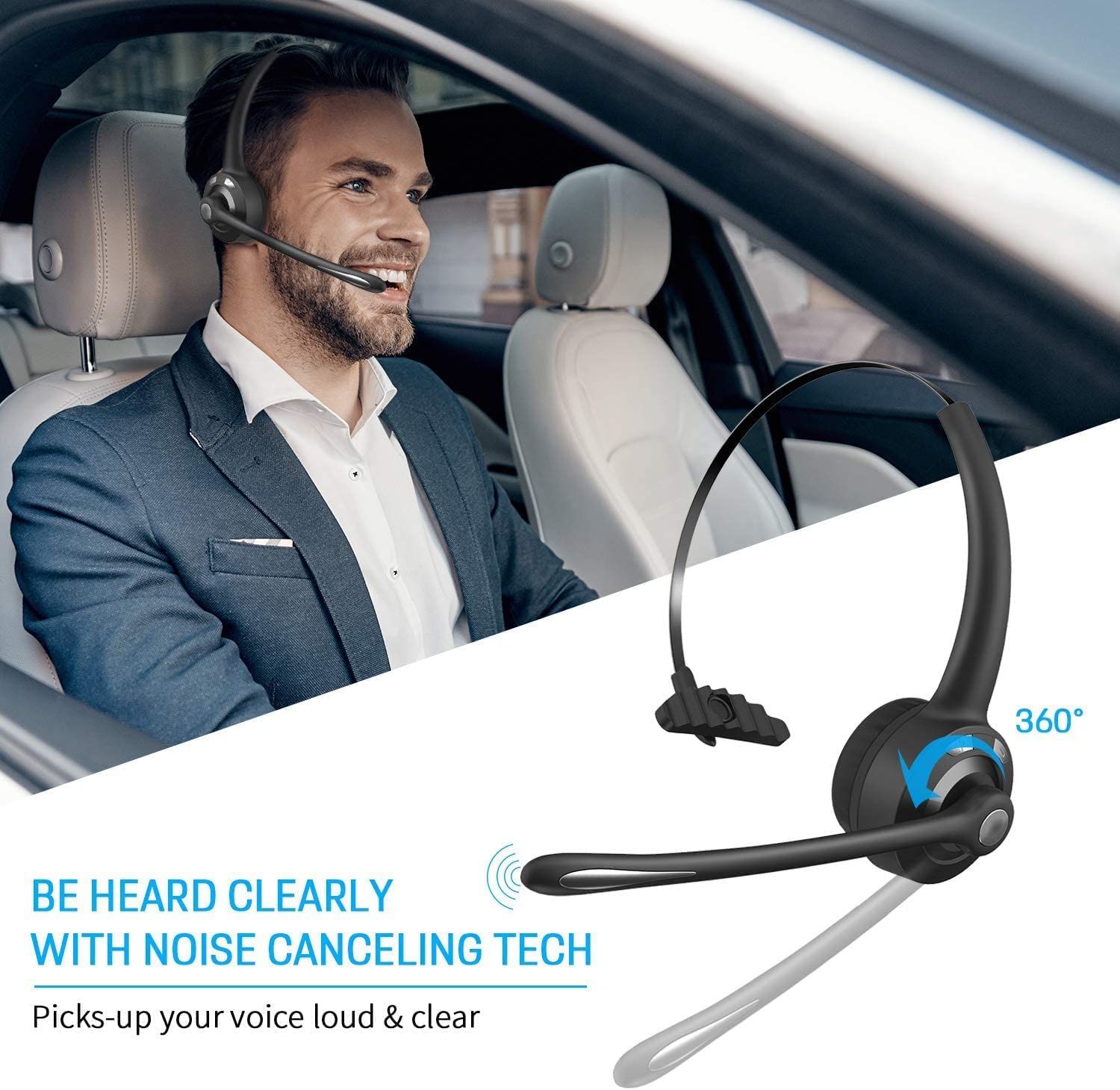 Best Wireless Headphones for Truck Drivers - Pro Trucker Headset with Microphone, Over-Ear Bluetooth Headphones for Calls, Skype, Office & Call Center Use | Long-Haul Driving, Online Meetings & Remote Work