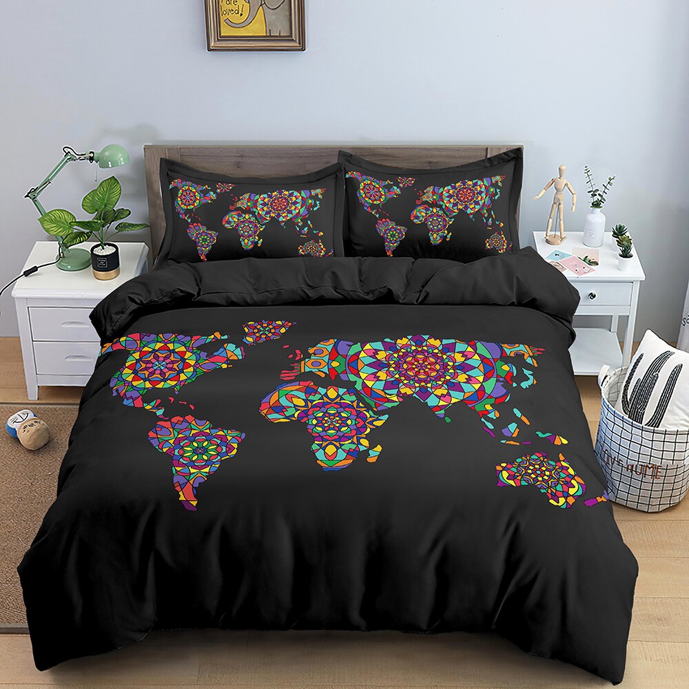 World Map Bedding Set - Premium Quality & Stylish Design for Home Decor | Perfect for Travel Lovers & Adventure Themed Bedrooms