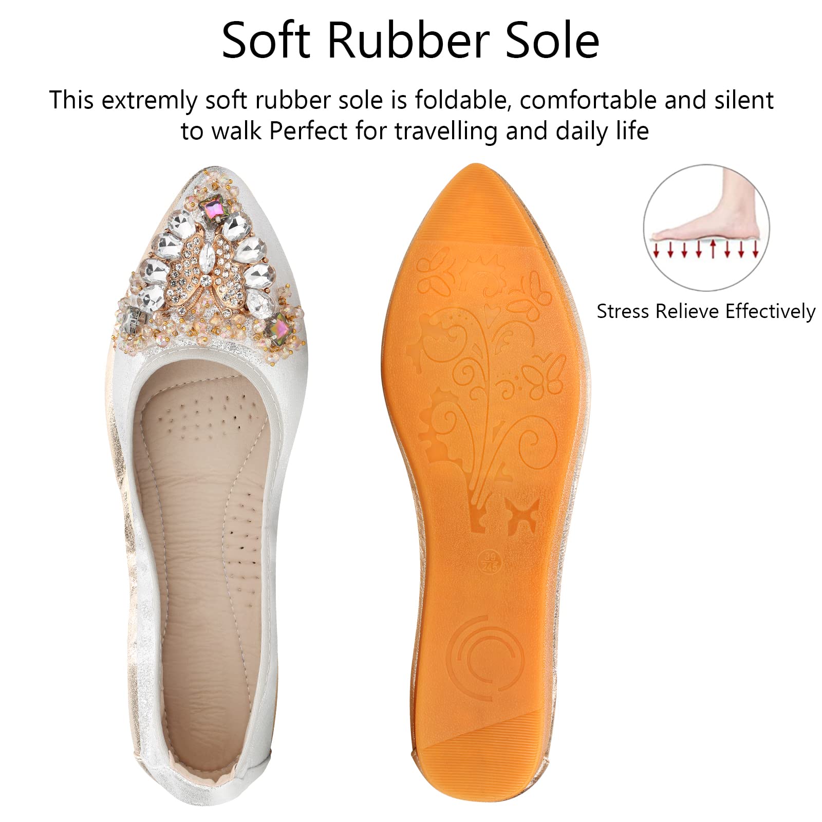 Women's Foldable Ballet Flats - Shiny Comfortable Loafers for Women | Dressy & Casual Shoes for Work, Travel & Everyday Wear