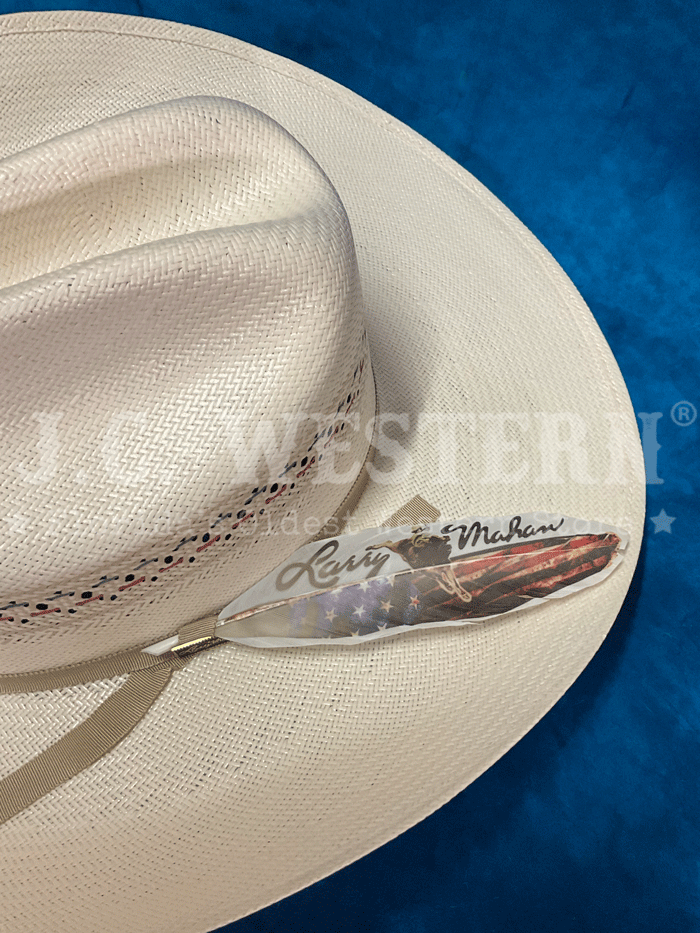 Larry Mahan MSUS42OLDX 10X Old Glory Straw Cowboy Hat Ivory - Western Style Sun Hat for Men, Perfect for Rodeo, Ranch Work, and Outdoor Summer Activities