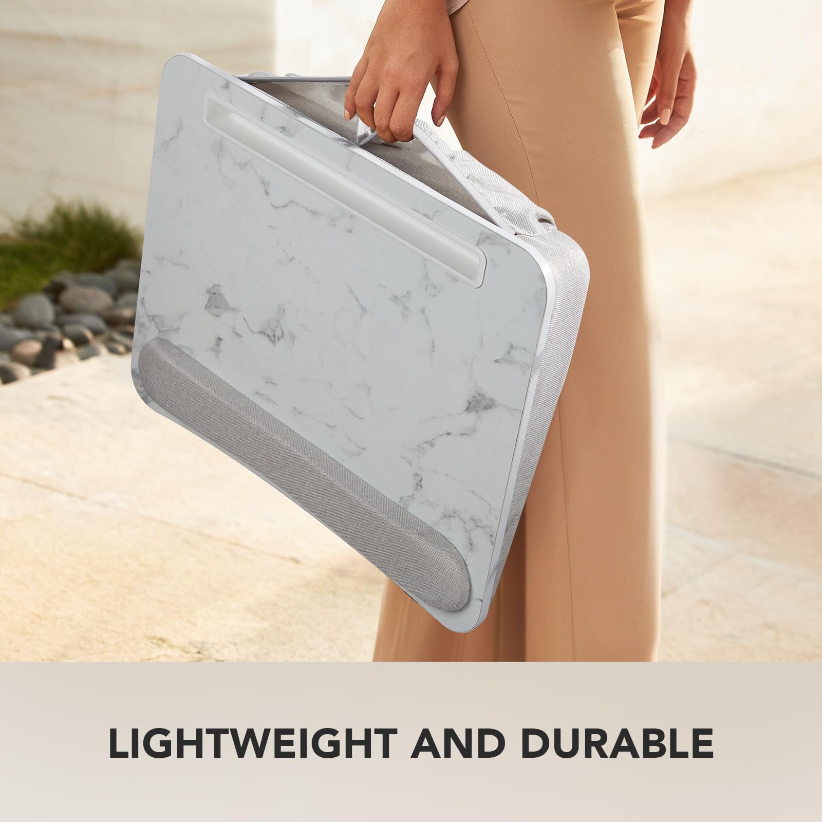 HUANUO Portable Lap Laptop Desk with Pillow Cushion - Adjustable Laptop Stand for 15.6 Inch Notebook, Anti-Slip Surface & Storage Compartment - Perfect for Home Office, Remote Work, Bed & Couch Use - Marble Design