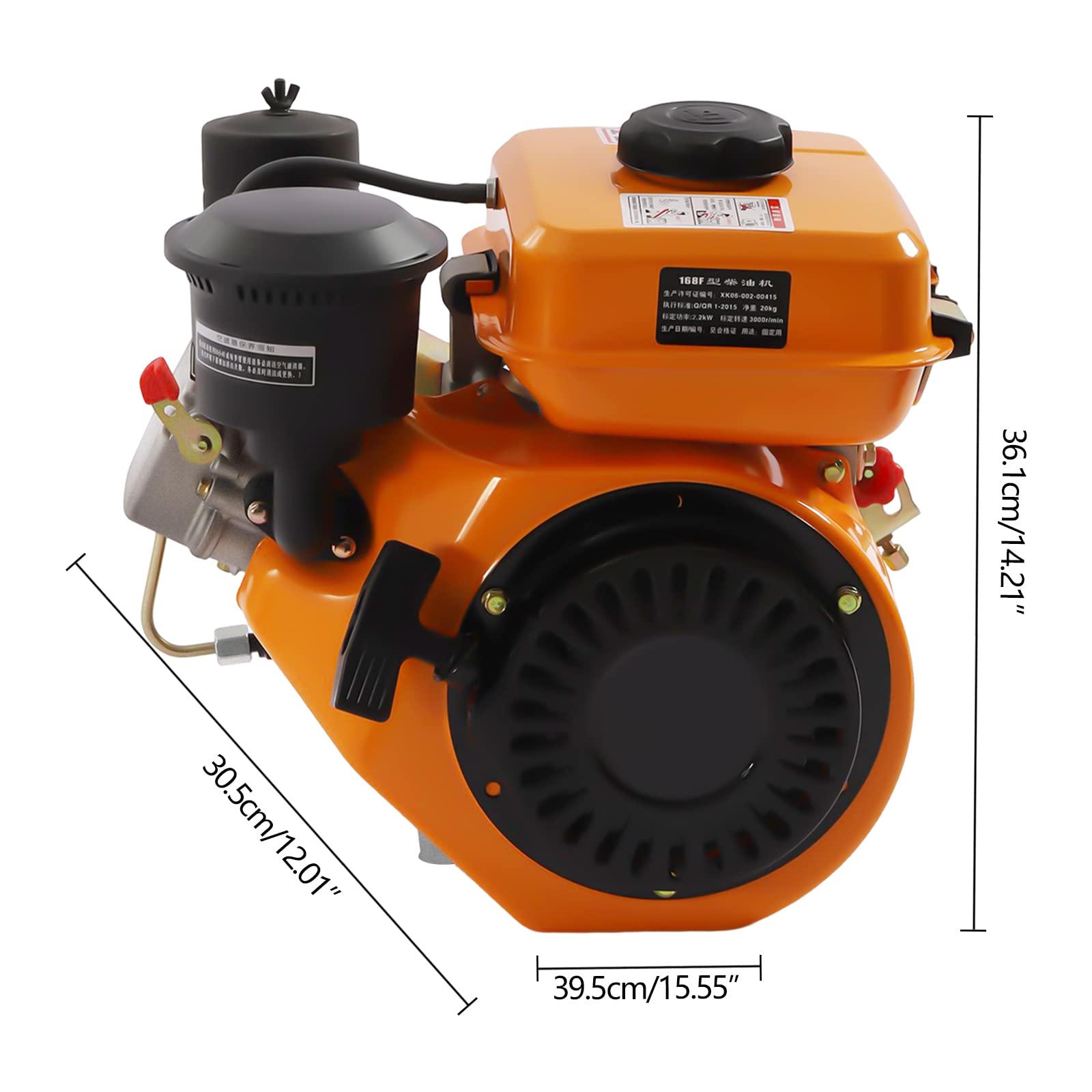 TBVECHI 196cc Single Cylinder Vertical Diesel Engine - 2.2kw Air Cooled with Vortex Oil System for Drainage Machines & Water Pumps (Orange) - Ideal for Agricultural, Construction & Emergency Flood Control Applications