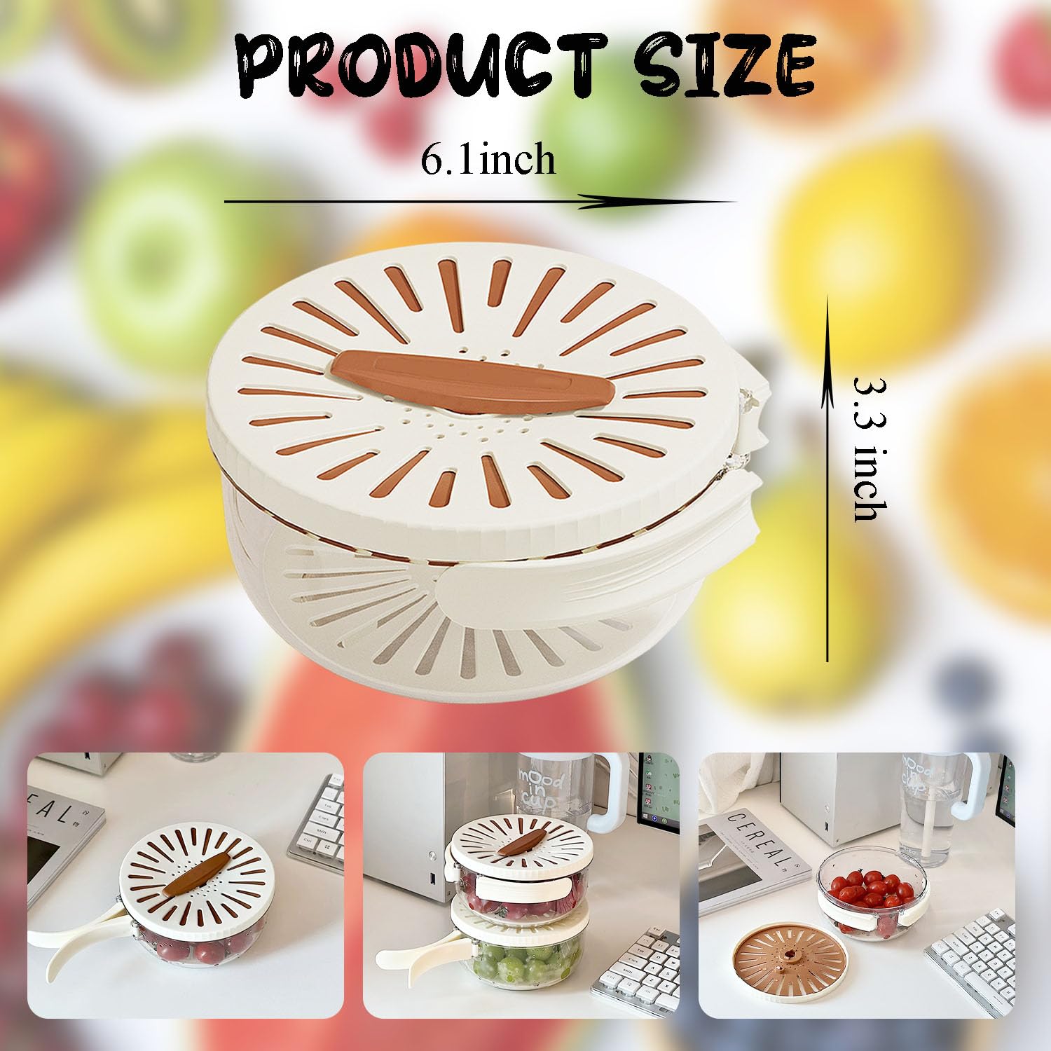 **2-in-1 Multifunctional Fruit & Vegetable Washing Bowl with Lid, Drainer & Strainer, Foldable Handle, Portable Kitchen Basin for Fresh Produce – Ideal for Home, Camping & Travel (Brown)**