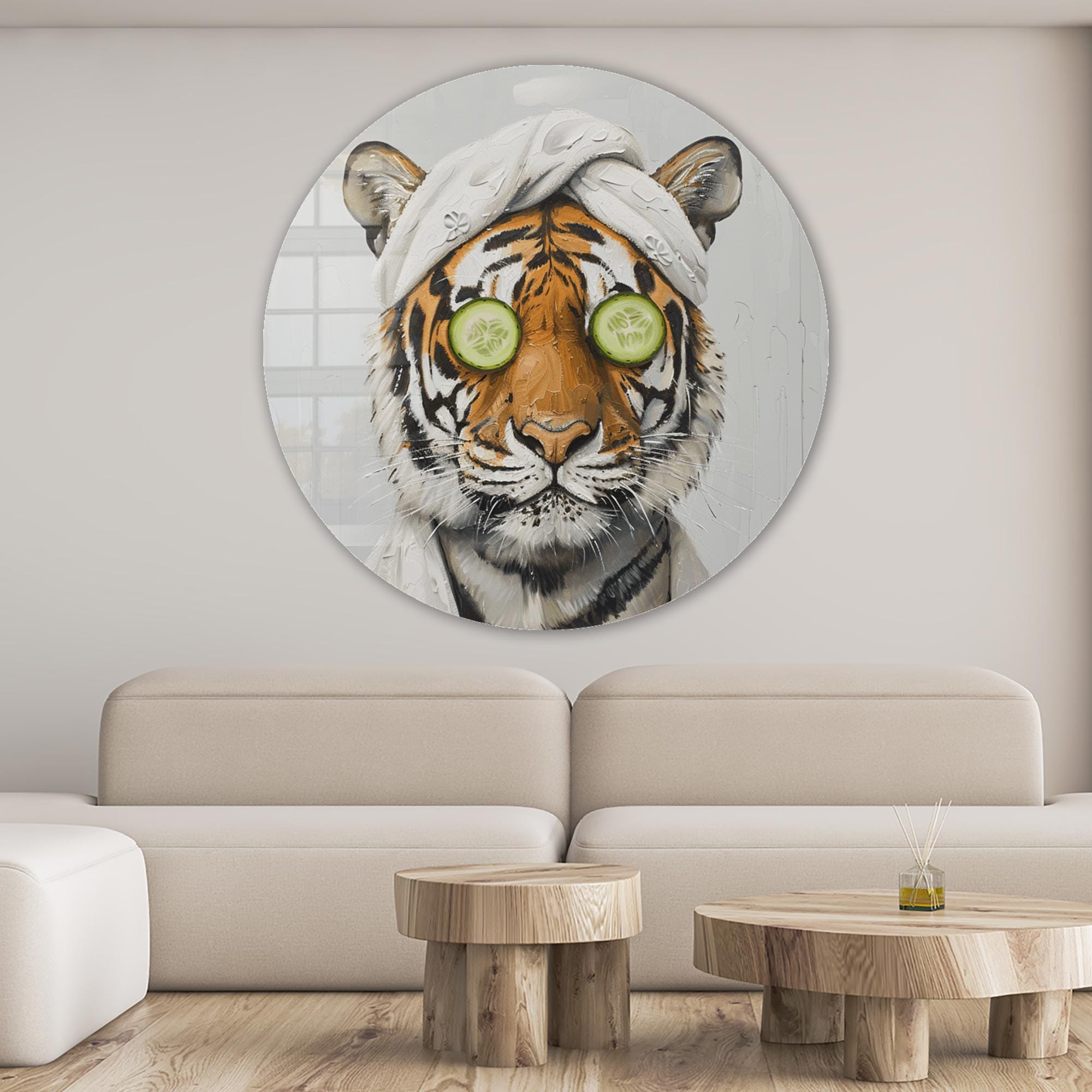 Tiger Zen Rounded Glass Wall Art - Elegant Home Decor for Living Room, Bedroom & Office - Perfect for Meditation Spaces & Modern Interiors