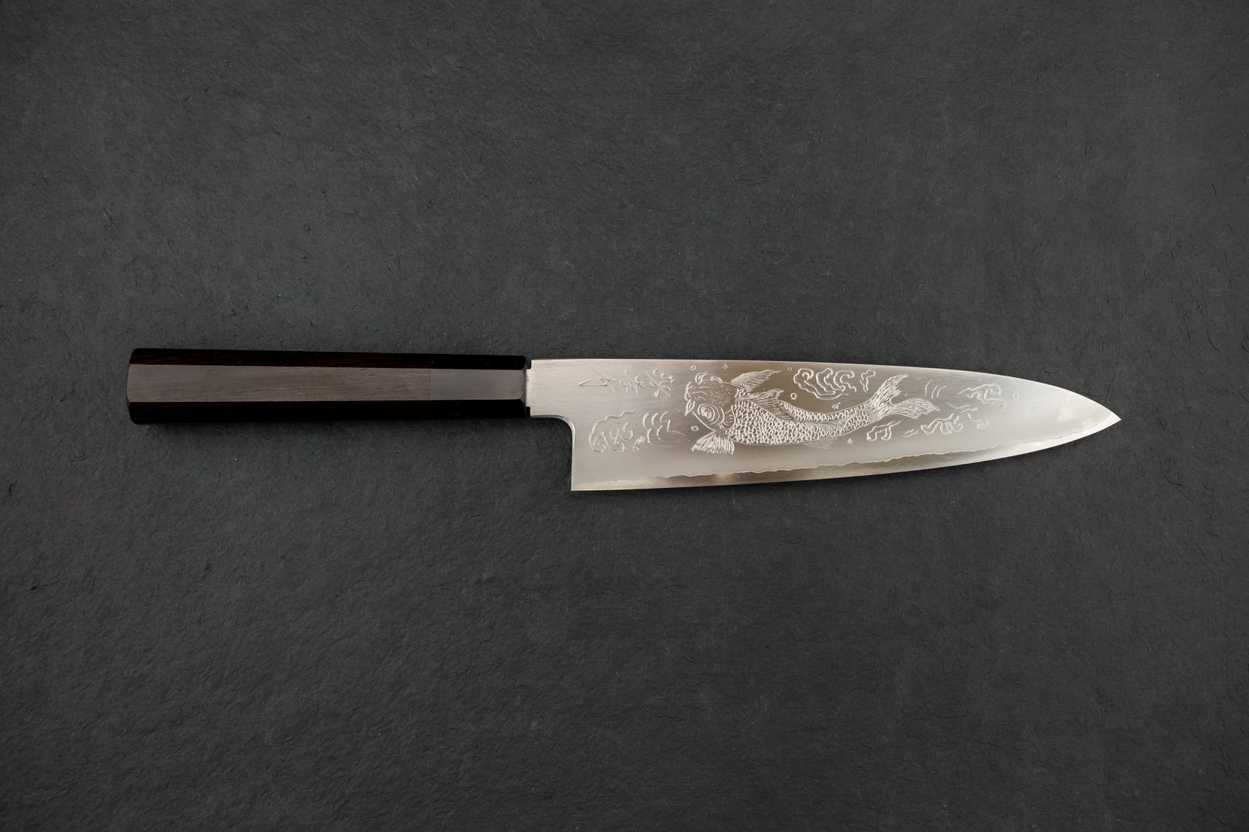 Premium Sakai Takayuki Michiko Special Engraved Ginsan Gyuto 210mm Japanese Chef Knife with Koi Carp Design - Perfect for Sushi, Sashimi & Fine Dining Preparation