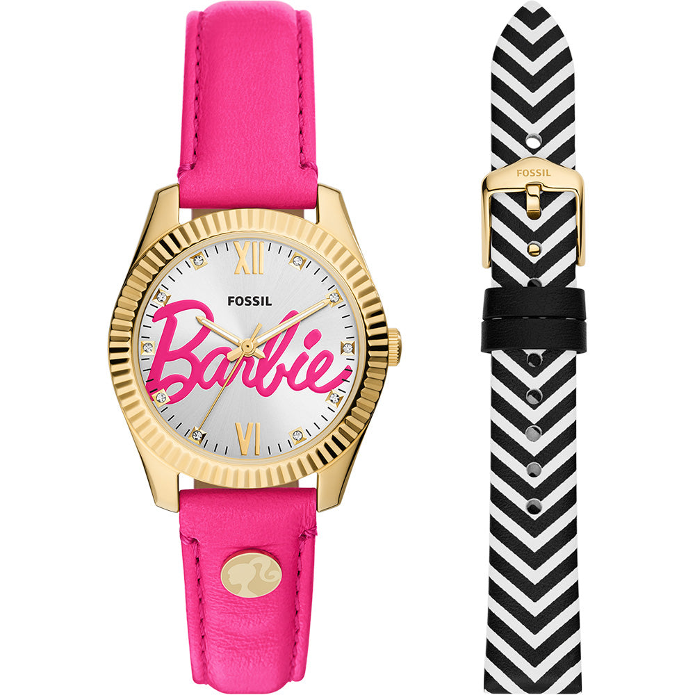 Fossil Barbie SE1109SET Watch - Stylish Pink Leather Band & Rose Gold Case for Women - Perfect for Casual Wear, Office & Special Occasions