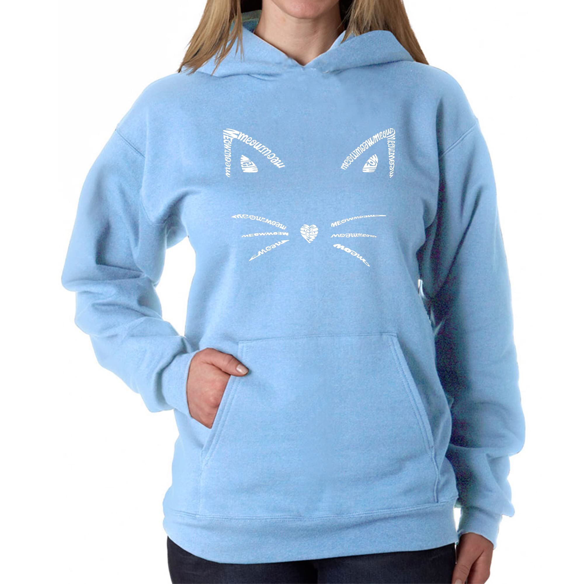 LA POP ART Women's Word Art Hooded Sweatshirt with Cat Whiskers Design | Cozy Pullover for Casual Wear, Street Style & Cat Lovers