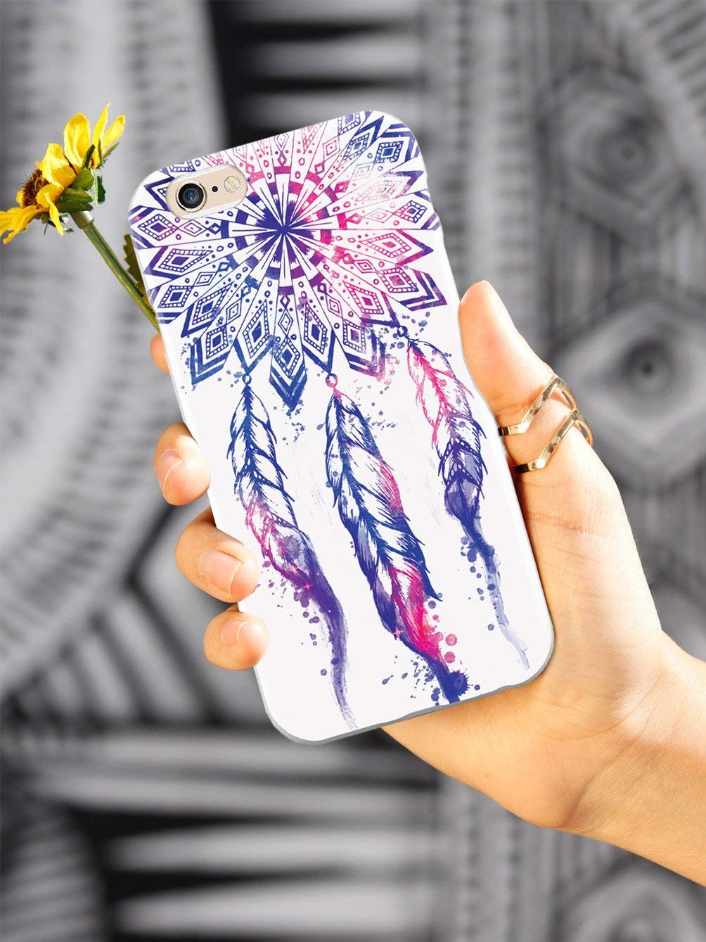 Inspired Cases - iPhone 8 Case with 3D Textured Protection | Dreamcatcher Feather Design | Shockproof & Slim Fit | Perfect for Daily Use, Travel & Outdoor Activities (White)