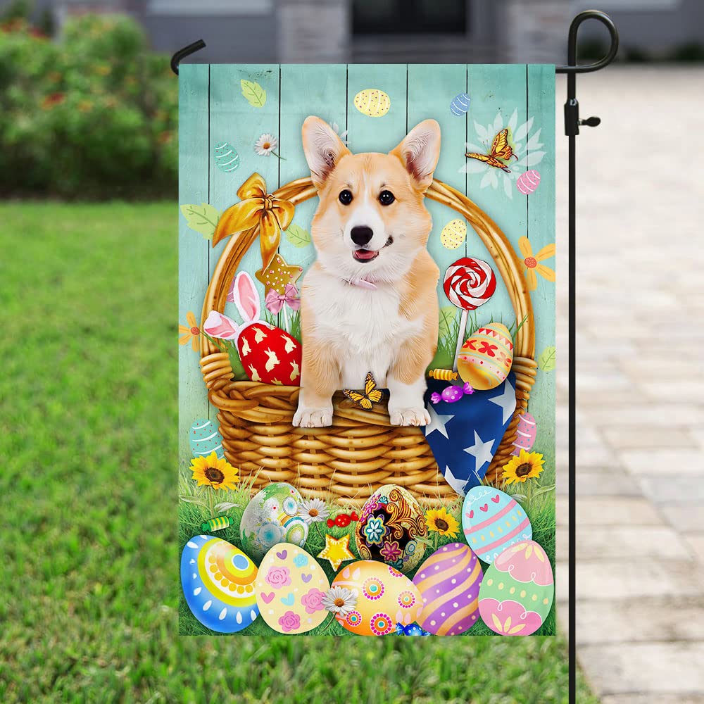 American Flag with Bunny & Corgi Design - Happy Easter Outdoor Decoration for Yard, House, and Garden | Perfect for Spring Celebrations and Festive Home Decor