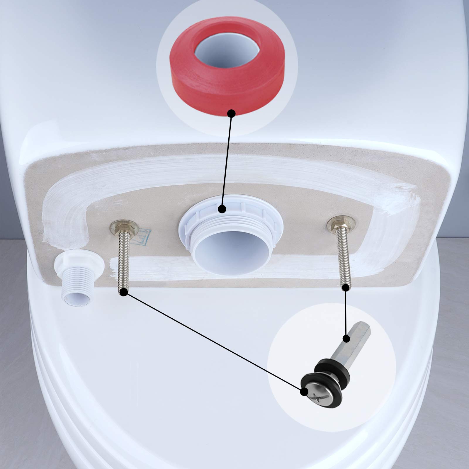 iFealClear Universal Toilet Tank to Bowl Gasket & Bolt Kit - Fits Most 2-Inch & 2.5-Inch Flush Valve Openings - Durable Red Rubber Seal - Perfect for Toilet Repair & Leak Prevention in Homes & Commercial Restrooms
