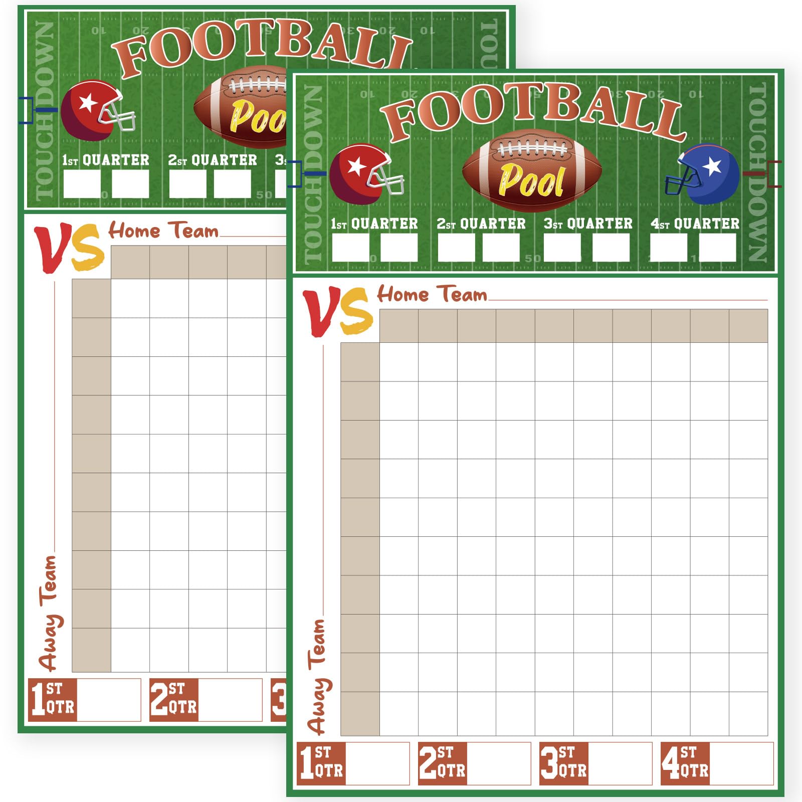 2 Pcs Football Pool Poster, 19‘' x 27.77'' Football Squares Board 100 Grids, Large Football Pool Squares Poster for Super Bowl, Tailgate Parties, Office Pools & Game Day Decorations – Big Football Game Party Supplies 2025