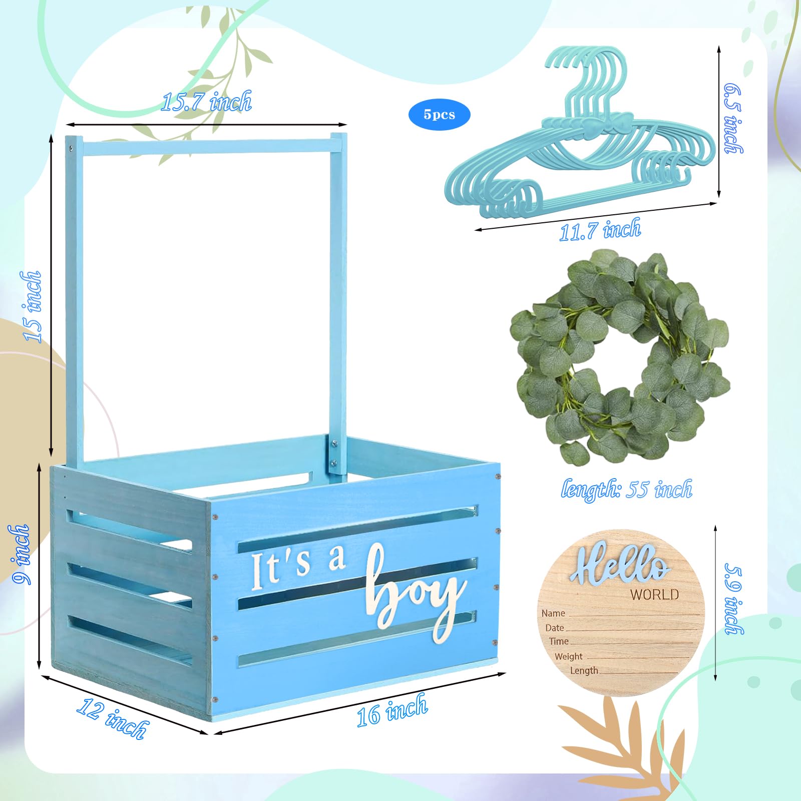 Blue Wooden Baby Shower Crate Closet with Handle - Nursery Storage Organizer for Baby Clothes, Toys & Essentials | Perfect for Baby Showers, Nursery Decor & Gift Giving