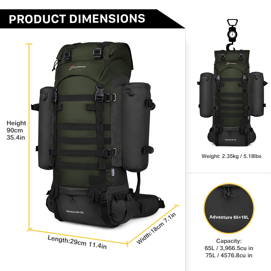 Mardingtop 65+10L Military Tactical Backpack with Rain Cover - Waterproof Hiking Backpack for Trekking, Camping & Outdoor Travel | Perfect for Adventure, Survival Gear & Daily Commute