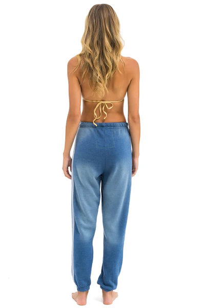Aviator Nation 5 Stripe Faded Water Wash Sweatpants - Comfortable Casual Lounge Pants for Women & Men - Perfect for Yoga, Gym, and Relaxing at Home