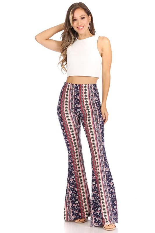 SWEETKIE Boho Flare Pants for Women - Elastic Waist Wide Leg Lounge Pants in Solid & Printed Designs - Stretchy Soft Comfortable Yoga Pants for Casual Wear, Travel & Home