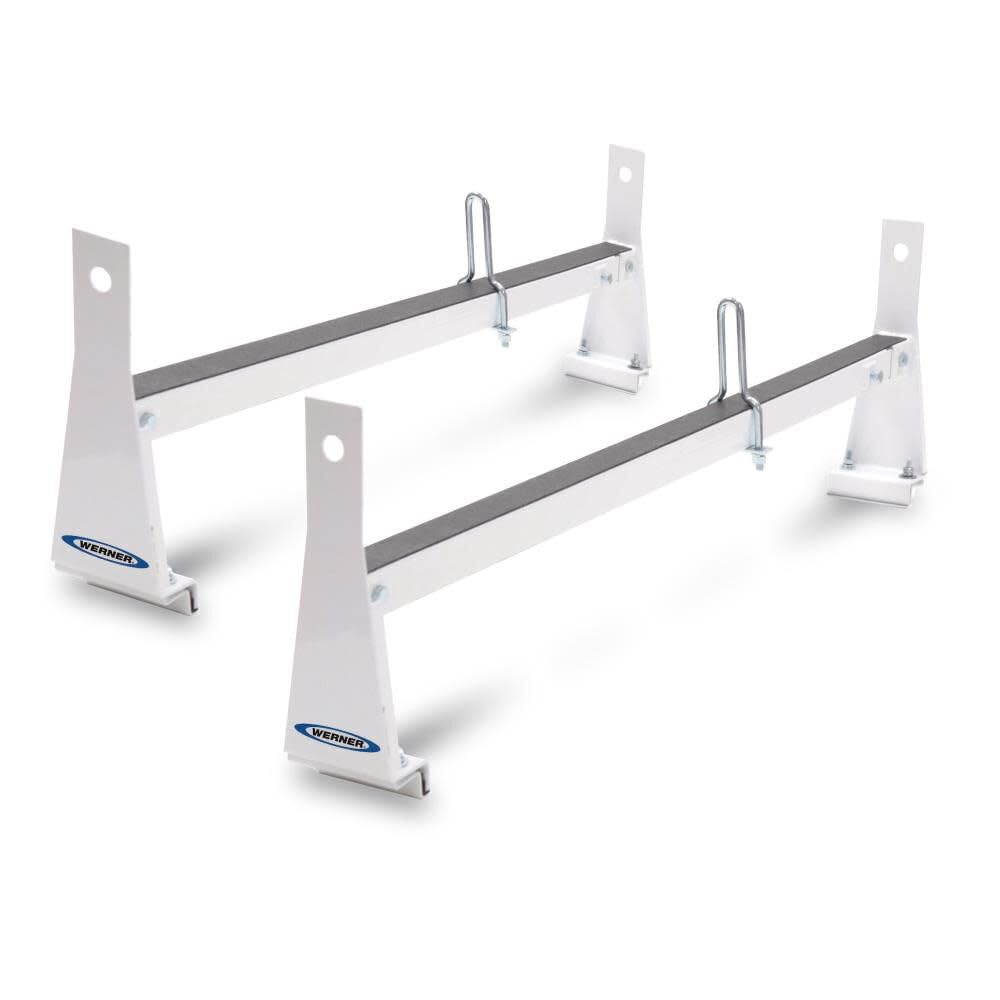 Werner VR401-W 2 Bar Steel Ladder Rack for Vans (White) - Heavy Duty Van Roof Rack for Construction & Work Trucks - Secure Ladder Transport for Contractors & Roofers