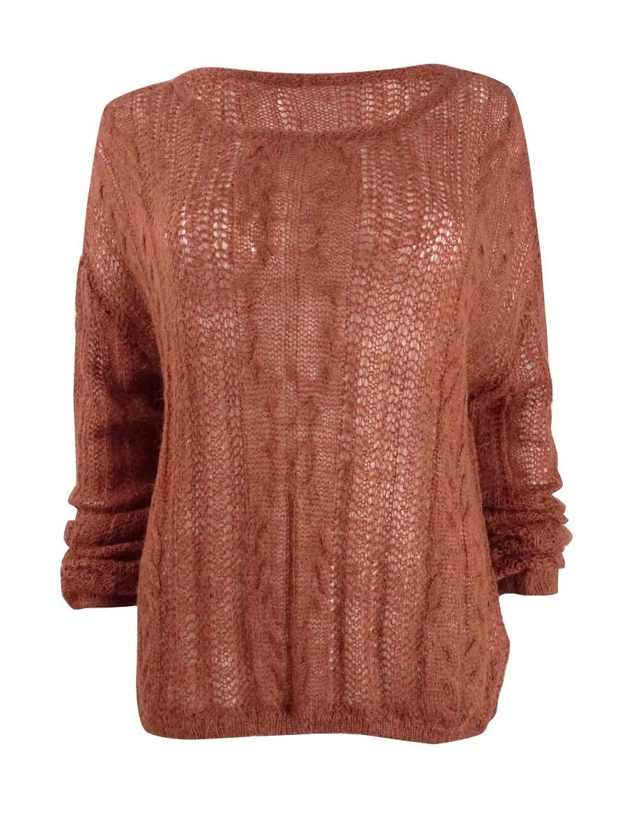 Free Women's Sheer Jeweled Neck Sweater - Elegant Lace Knit Pullover for Casual Wear & Date Nights