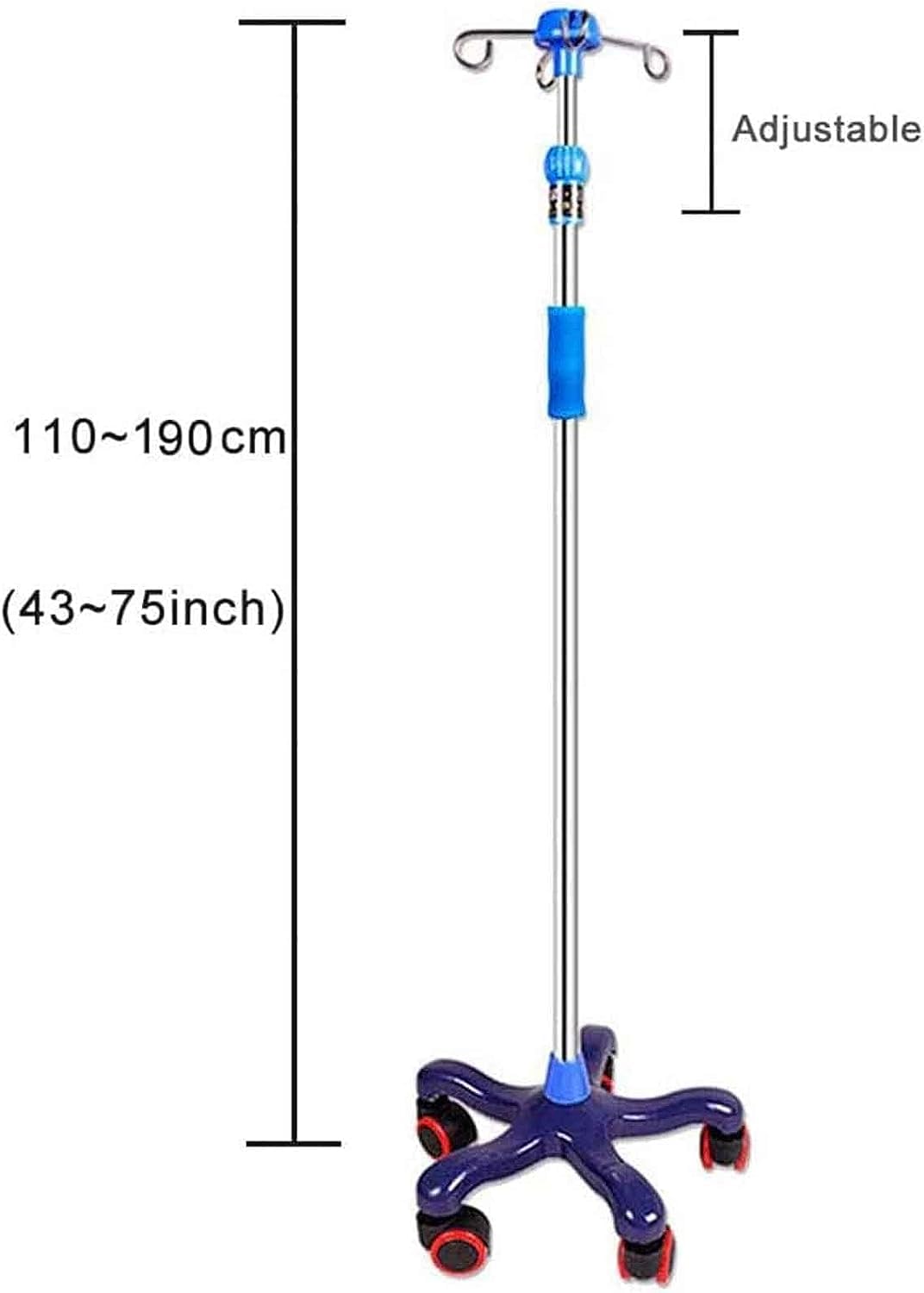 Adjustable IV Pole Stand 43-75 Inches - Portable Medical Infusion Stand with Wheels for Hospital, Clinic & Home Use | Ideal for IV Therapy, Hydration & Medication Administration