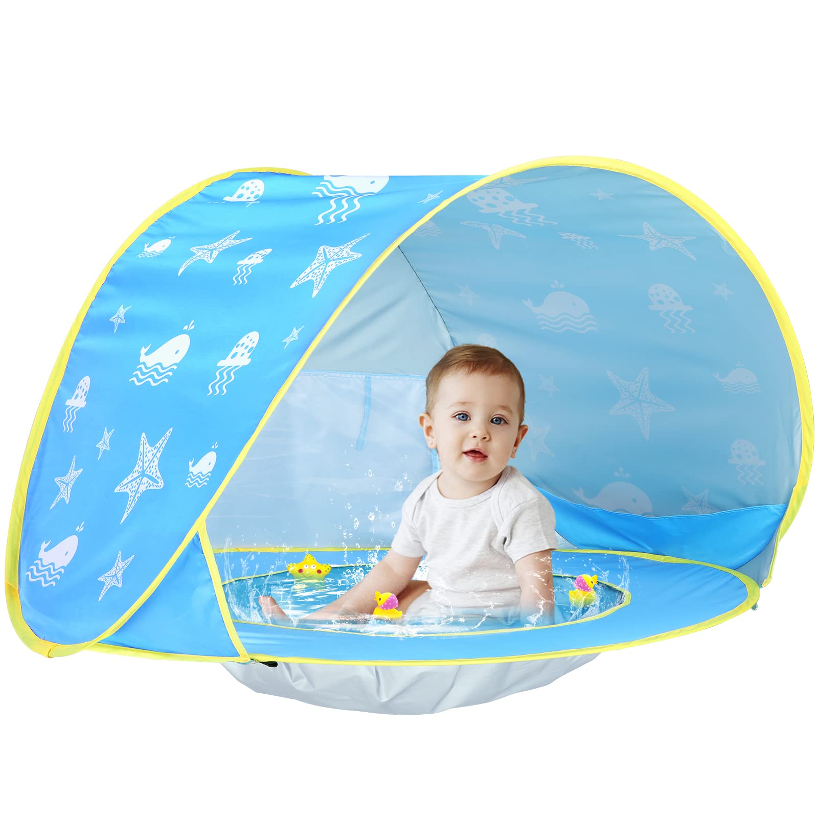GeerWest Pop Up Beach Tent for Toddlers - Portable Sun Shelter with UV Protection, Carry Bag - Ideal for Pool, Beach, and Outdoor Play (Blue)