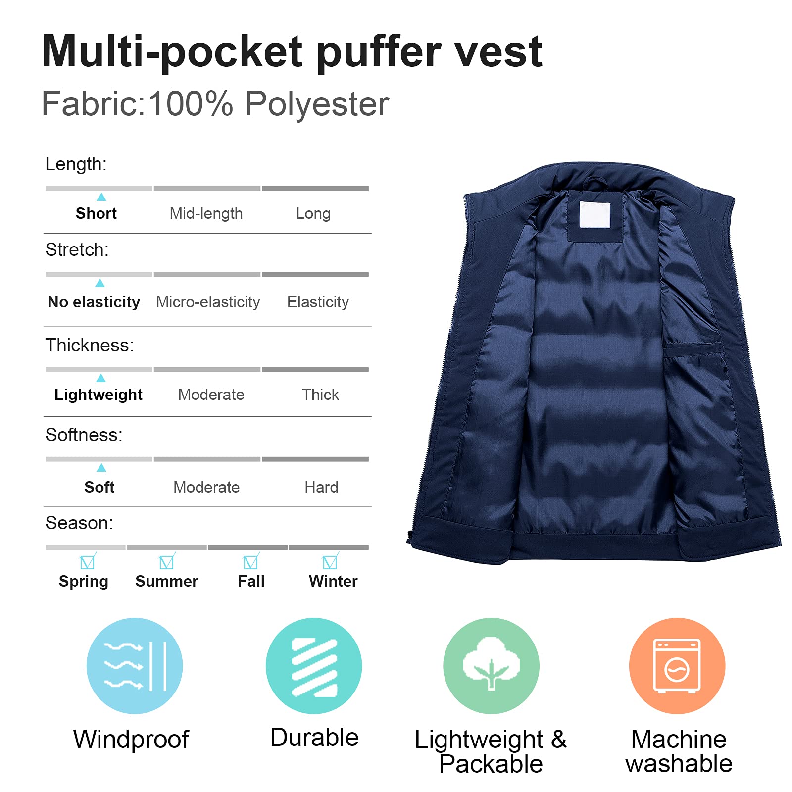 Chrisuno Women's Puffer Vest - Stand Collar Quilted Waistcoat for Skiing, Hiking & Outdoor Activities | Lightweight Winter Jacket for Casual Wear & Cold Weather