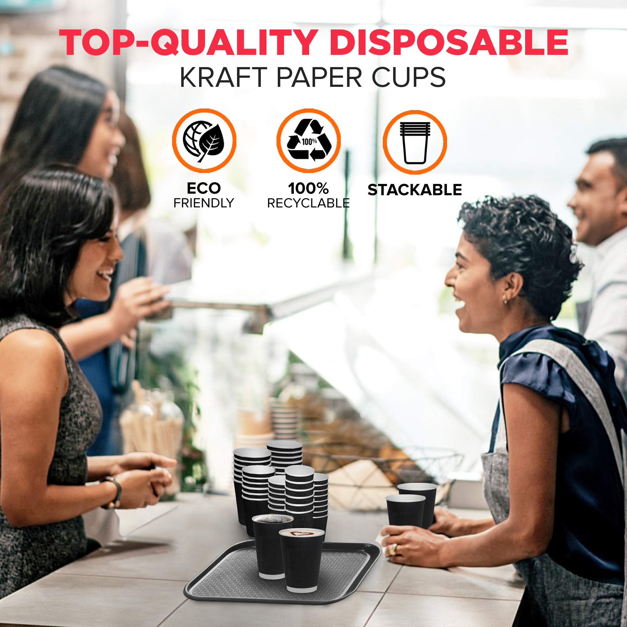 500-Pack 12 oz Black Disposable Coffee Cups - Triple Wall Insulated Hot Beverage Cups for Coffee, Hot Chocolate & Tea | Leak-Proof Corrugated Design for Travel, Office & Home Use (Lids Not Included)