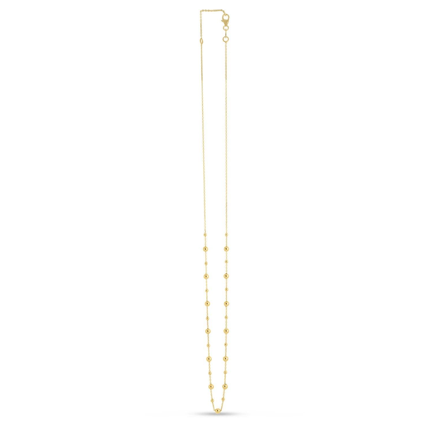 14K Yellow Gold Bead Necklace for Women - Dainty Minimalist Gold Chain with Beaded Details - Perfect for Layering, Everyday Wear & Special Occasions
